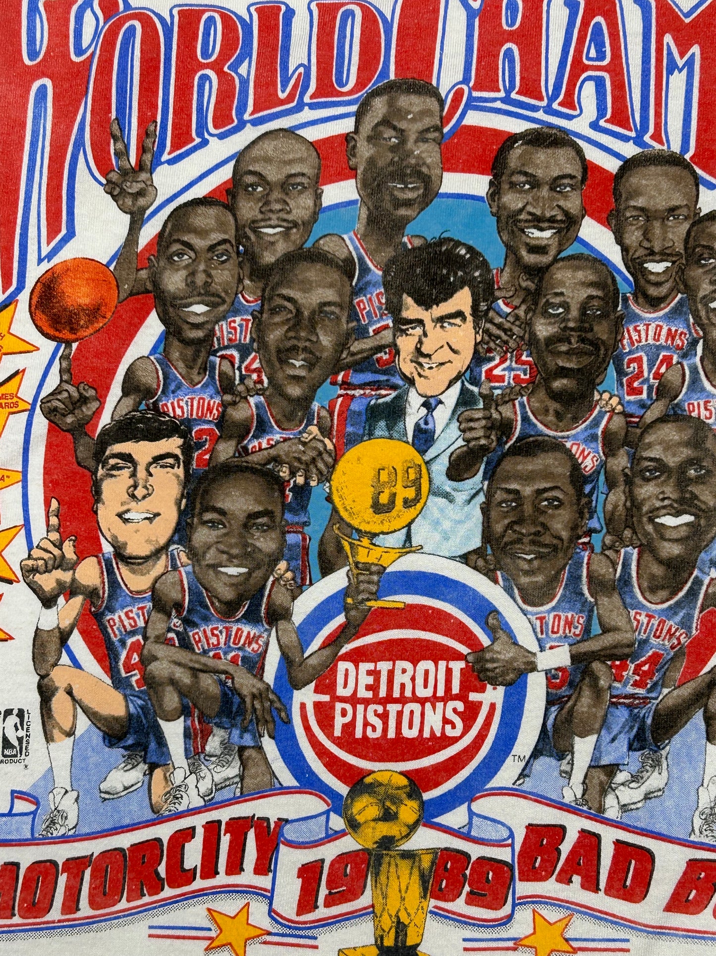 Vintage 1989 Detroit Pistons World Champs Caricature Tee Salem Sportswear M/L