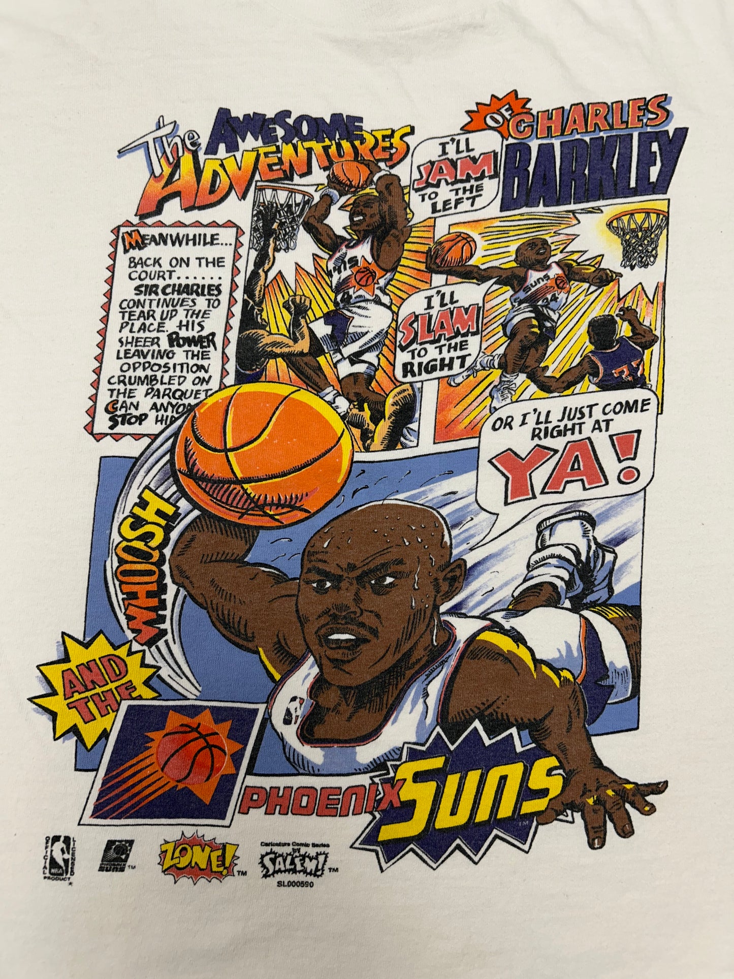 Vintage Salem Sportswear Zone Caricature Comic Charles Barkley Suns NBA Tee Youth Large 19.25x21.25 Inches