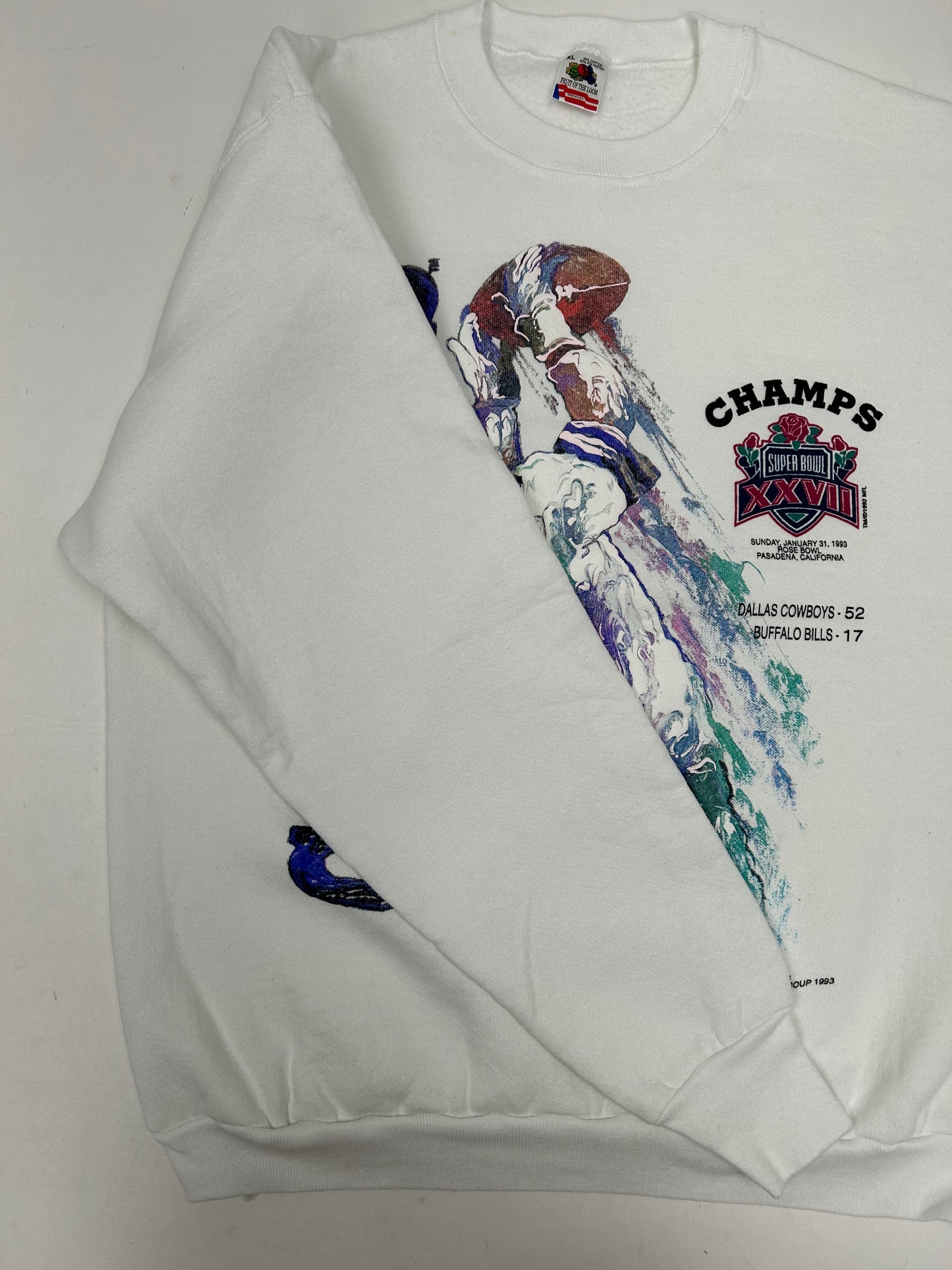 Vintage 1993 Dallas Cowboys NFL Super Bowl XXVII Crewneck Sweatshirt 23.25x28 Inches L/M Fit
