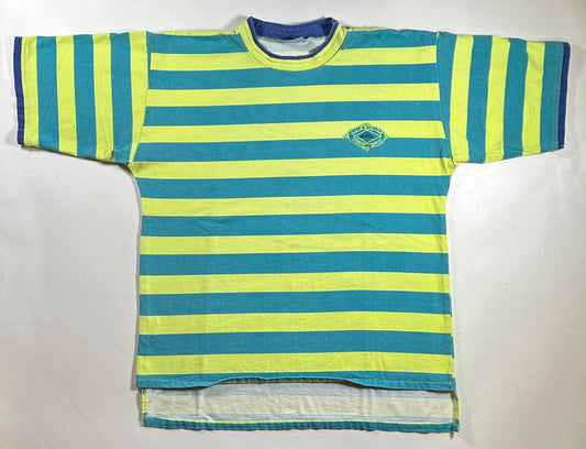 Vintage 80s Quiksilver Shirt Vapor Wave Neon Striped Green Blue Surf Skate Large Oversized 25x28.25/31.25 Inches