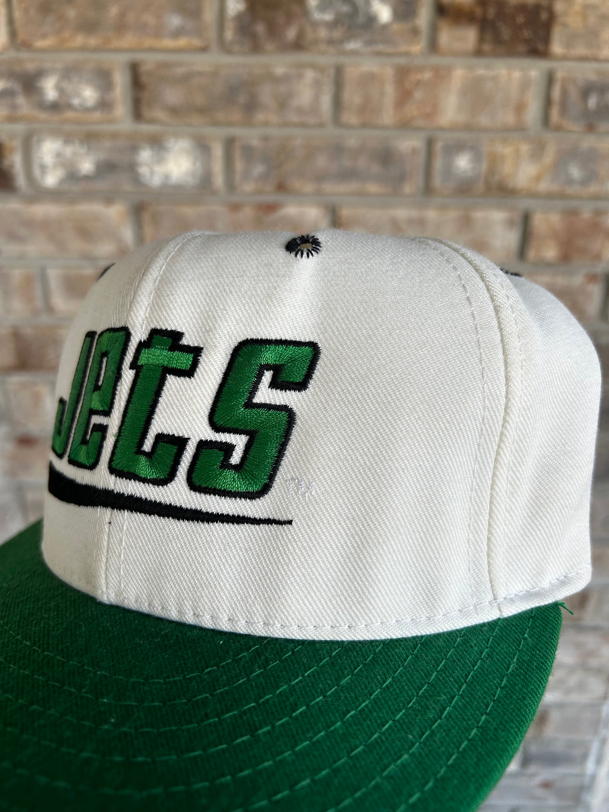 Vintage New York Jets Logo Spell Out NFL Fitted Hat 7 1/8 Double Logo Annco USA