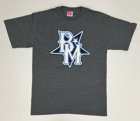 Vintage 2004 Shorty’s Skateboards Black Magic Griptape BM Star Logo Skate Tee Medium 20.5x29.25 Inches Gray