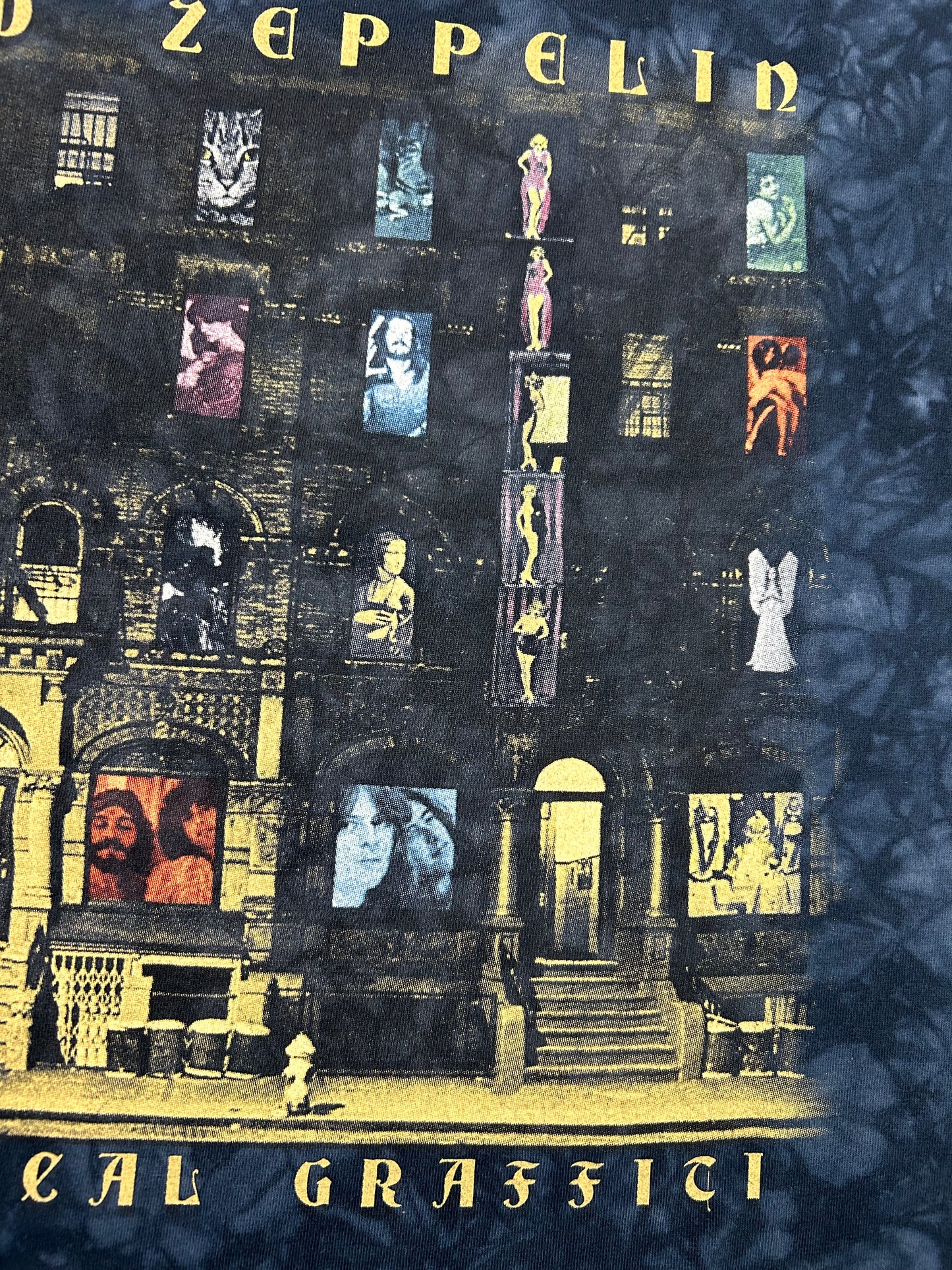 Vintage 00s Liquid Blue Led Zeppelin Physical Graffifi Music Band Tie-Dye Tee XL Big Fit Anvil Tag 25x29.5 Inches