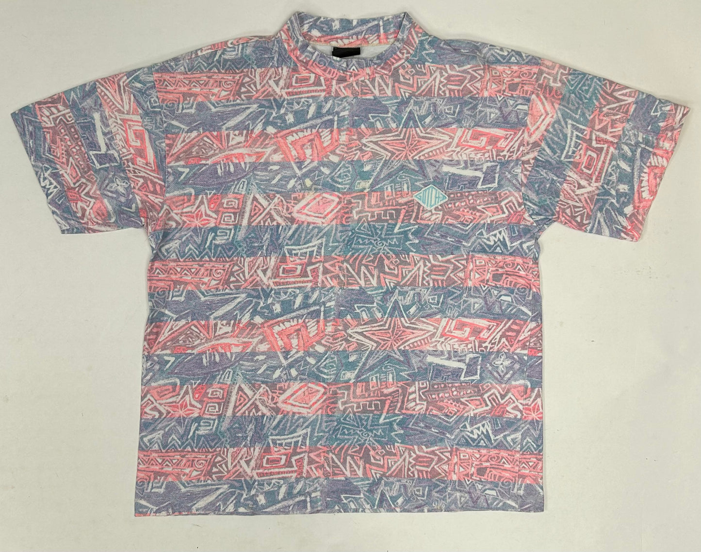 Vintage Gotcha Shirt Pink Blue Tribal Aztec Surf Skate AOP 80s 90s 21.75x26.75 Inches