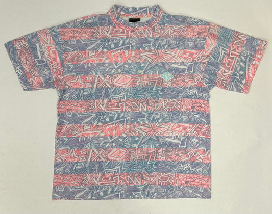 Vintage Gotcha Shirt Pink Blue Tribal Aztec Surf Skate AOP 80s 90s 21.75x26.75 Inches