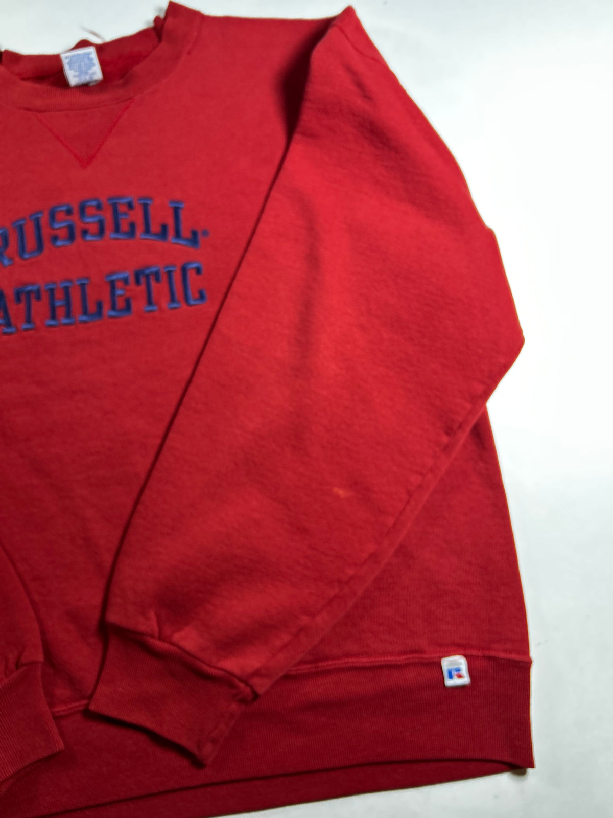 Vintage Russell Athletic Embroidered Spell Out Logo Crewneck Sweatshirt Large 24.5x26.75 Inches As Is