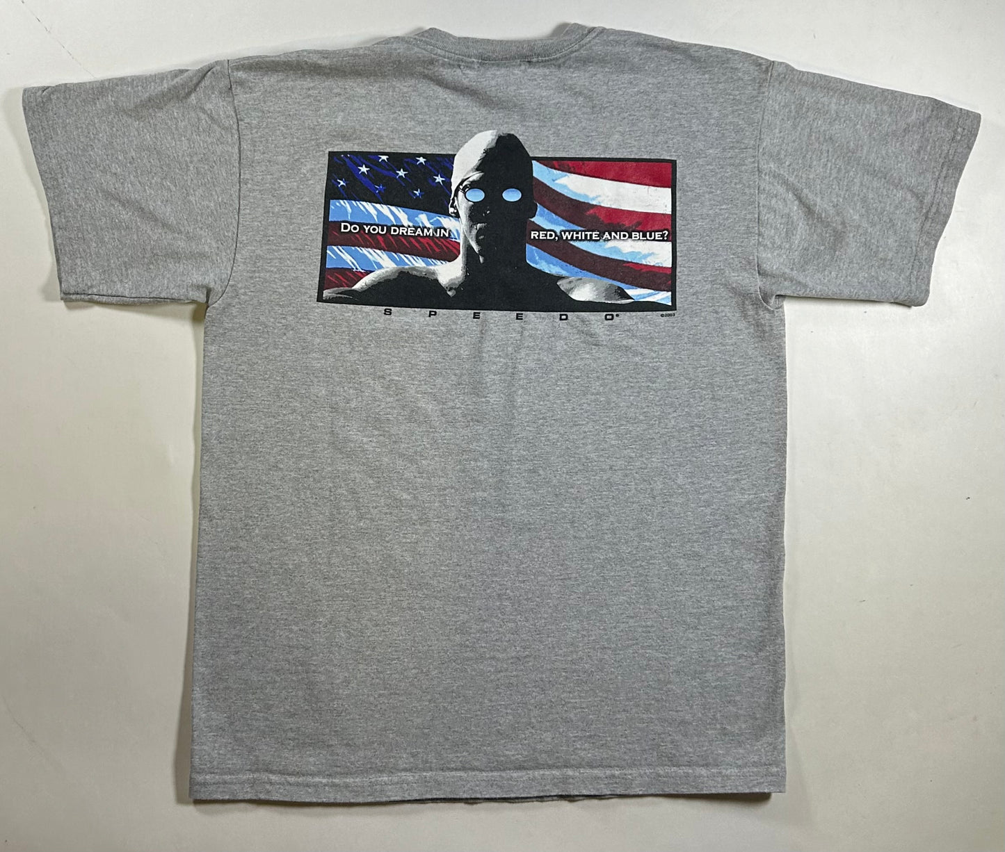Vintage Speedo Do You Dream In Red, White And Blue? USA Swim T-Shirt Medium 20.25x27 Inches 2003