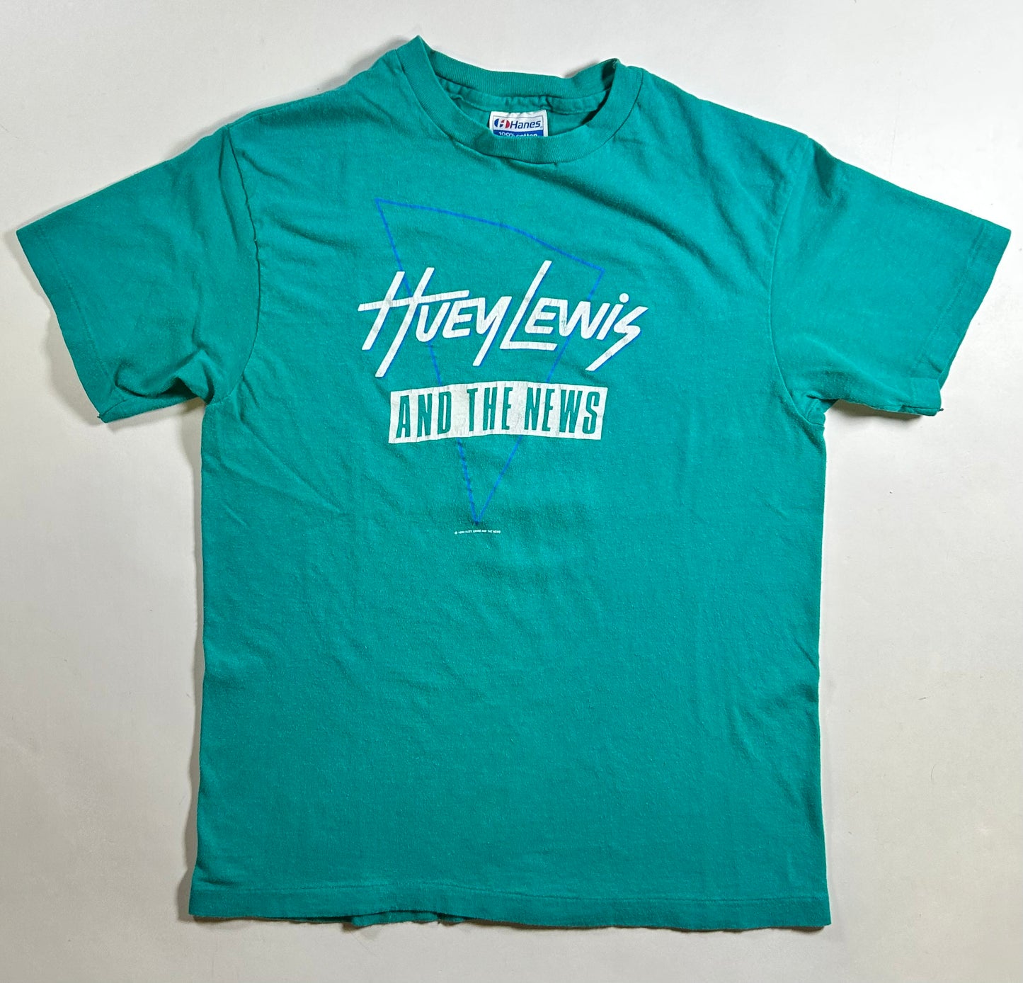 Vintage Huey Lewis And The News World Tour 1987 Band Tee Hanes USA 18x24.75 Inches Small Fit