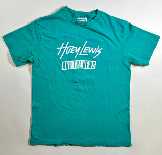 Vintage Huey Lewis And The News World Tour 1987 Band Tee Hanes USA 18x24.75 Inches Small Fit