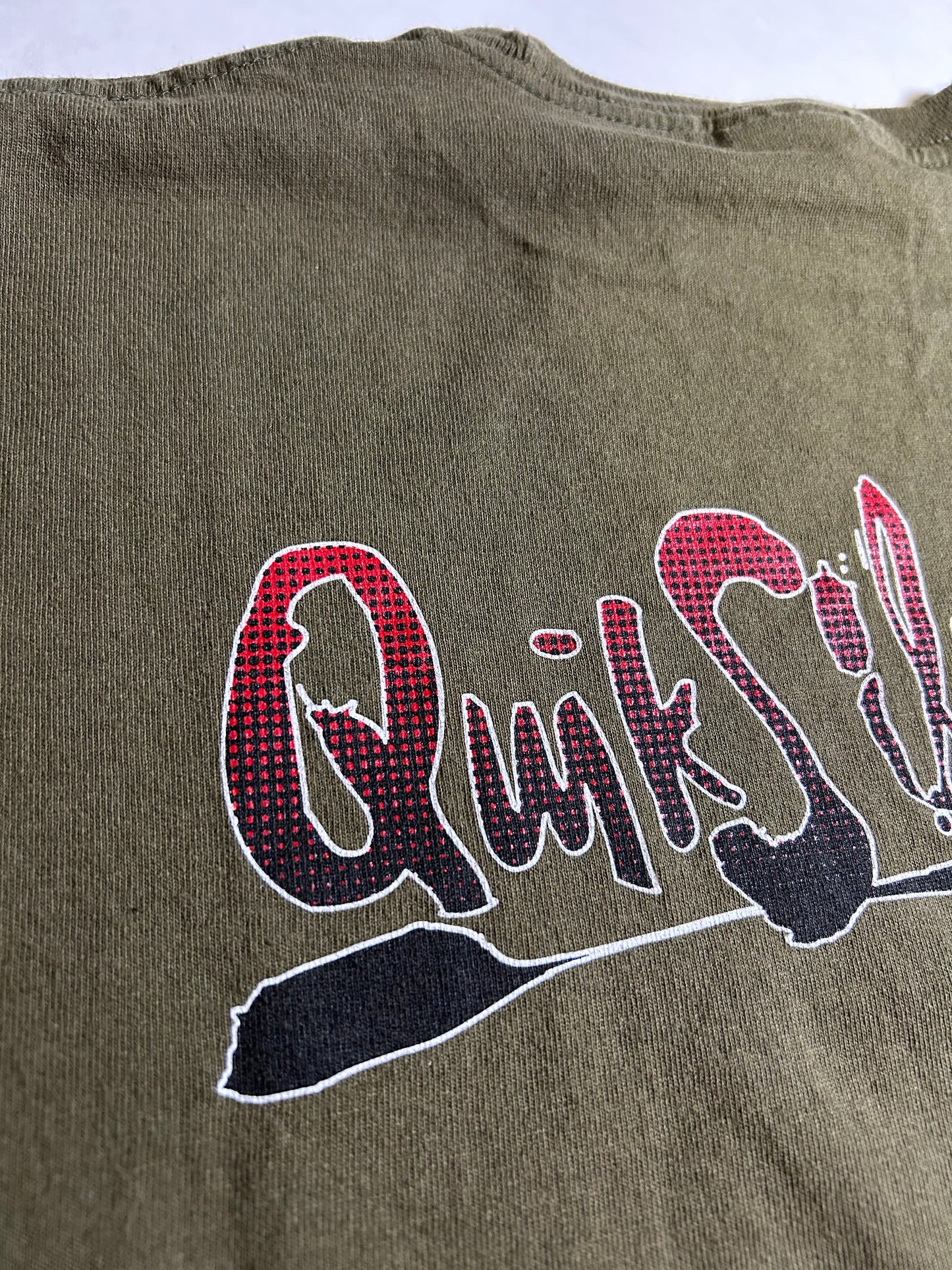 Vintage Quiksilver Boarding Company Surfing Surf Skate Tee Green USA Made Medium 20.5x27.5 Inches