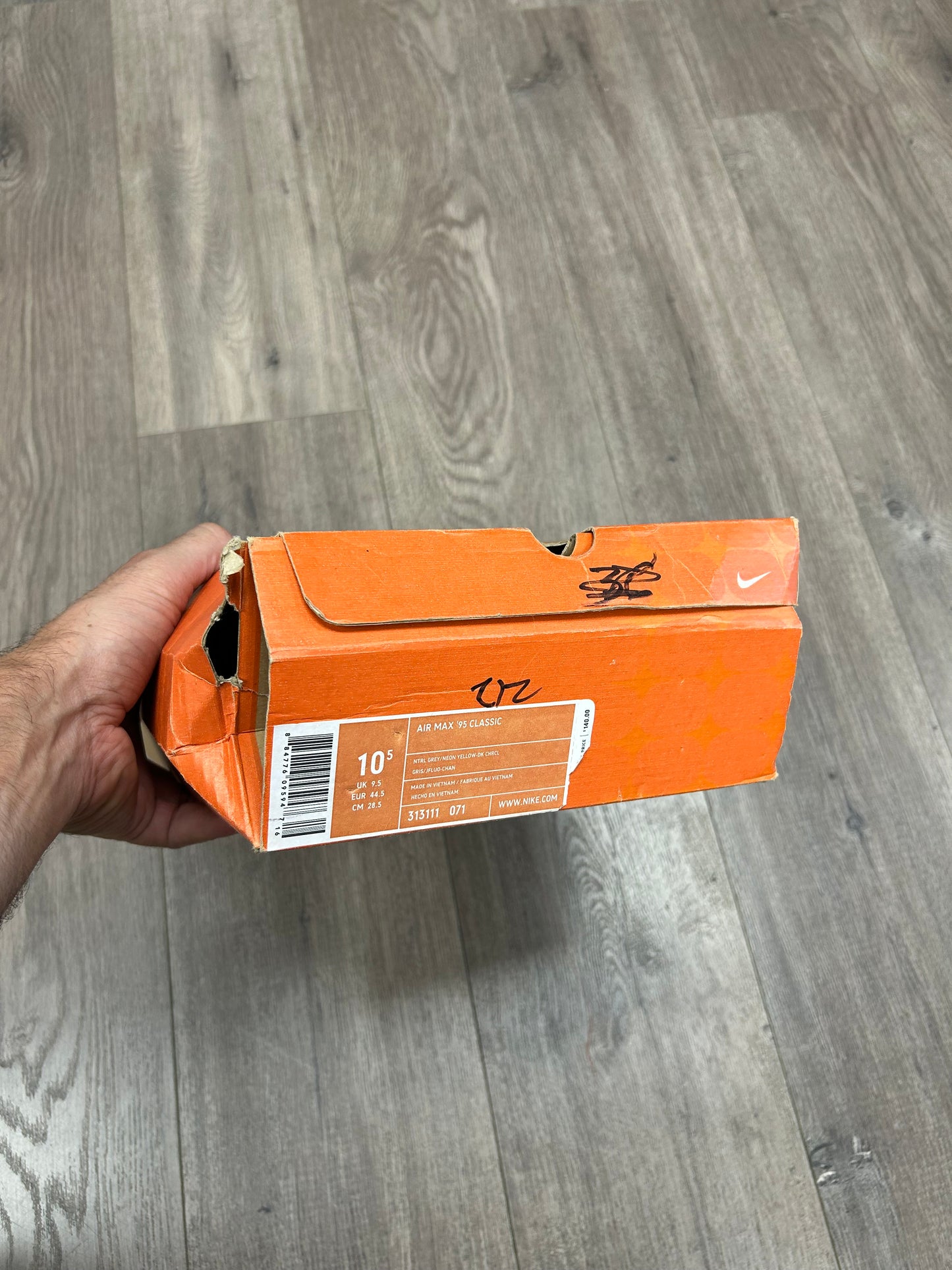 Vintage 2005 Nike Air Max 95 OG Neon Size 10.5 Used With Box 313111-071 Vietnam Wear At Your Own Risk