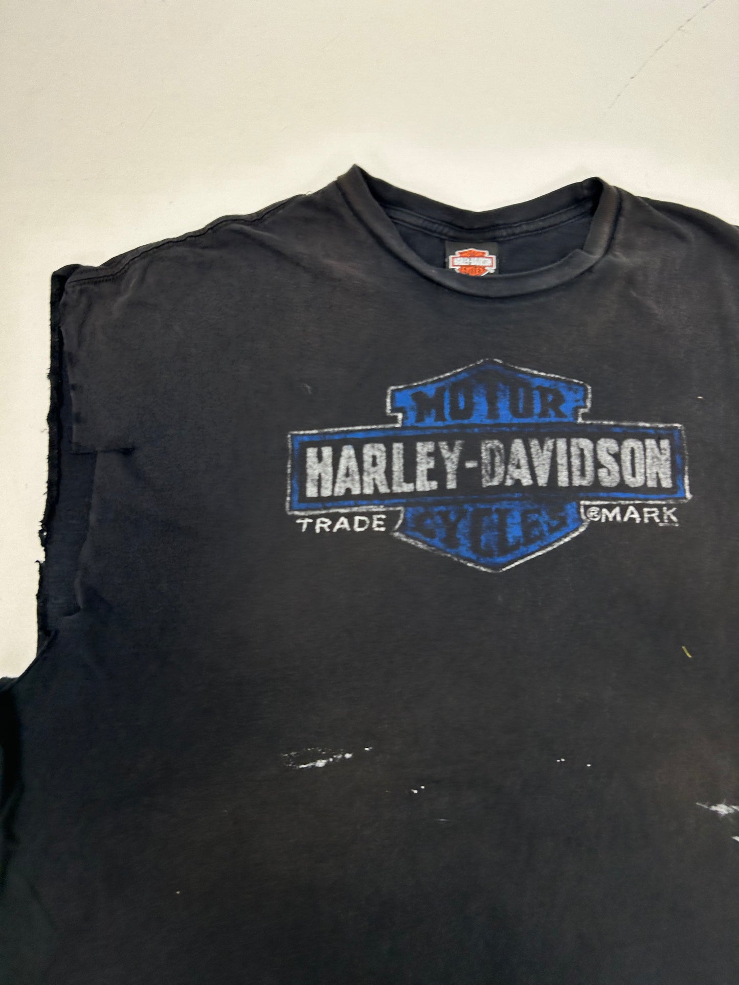 2010s Harley Davidson Motorcycles Six Bend Fort Myers Florida Chopped Sleeveless Tee 3XL 28.25x31.25 Inches As Is Wear & Fading