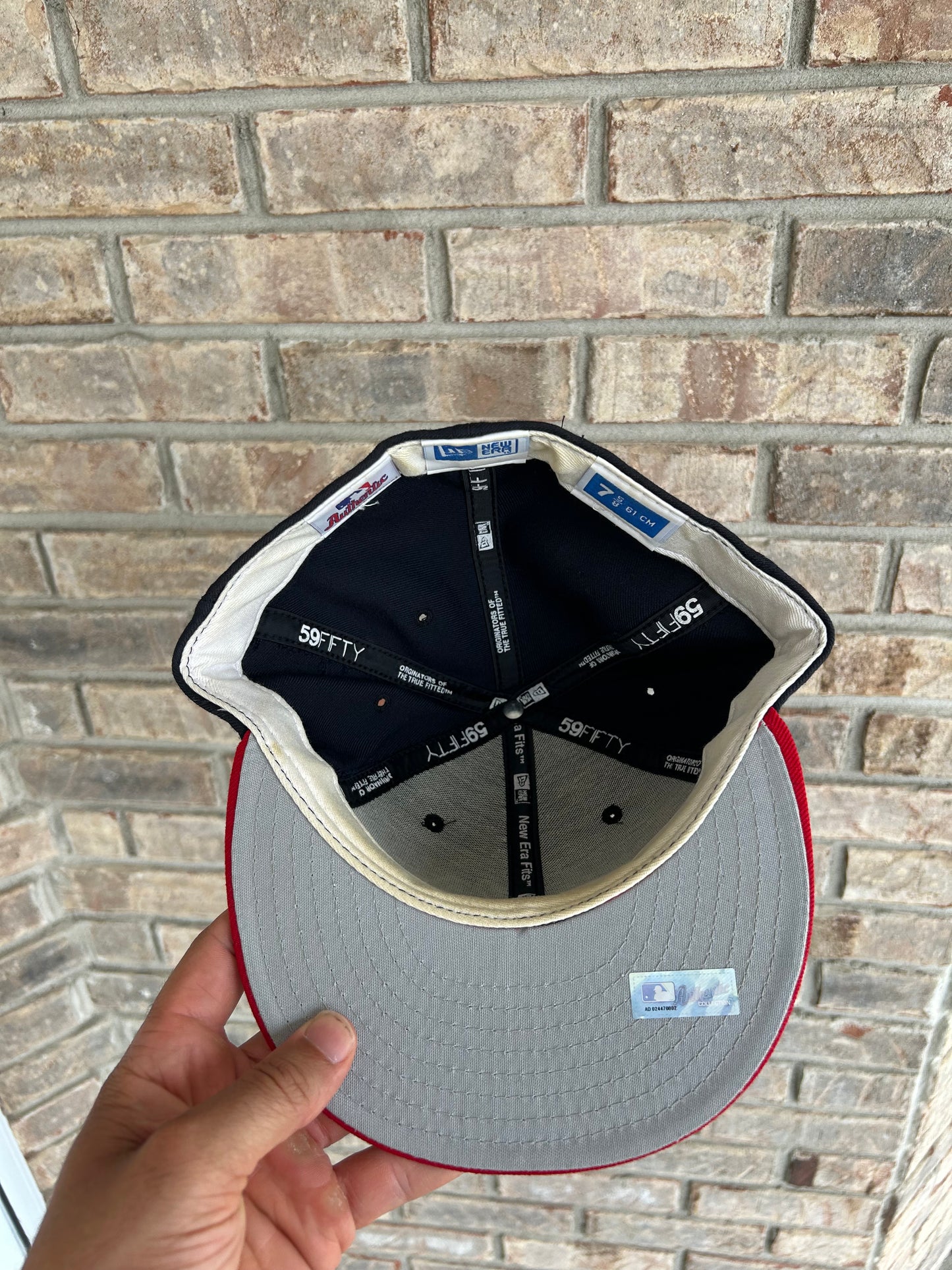 2000s Atlanta Braves MLB New Era 59Fifty Fitted Hat Made USA 100% Wool Sz 7 5/8” 61 CM Has Band Wear As Is