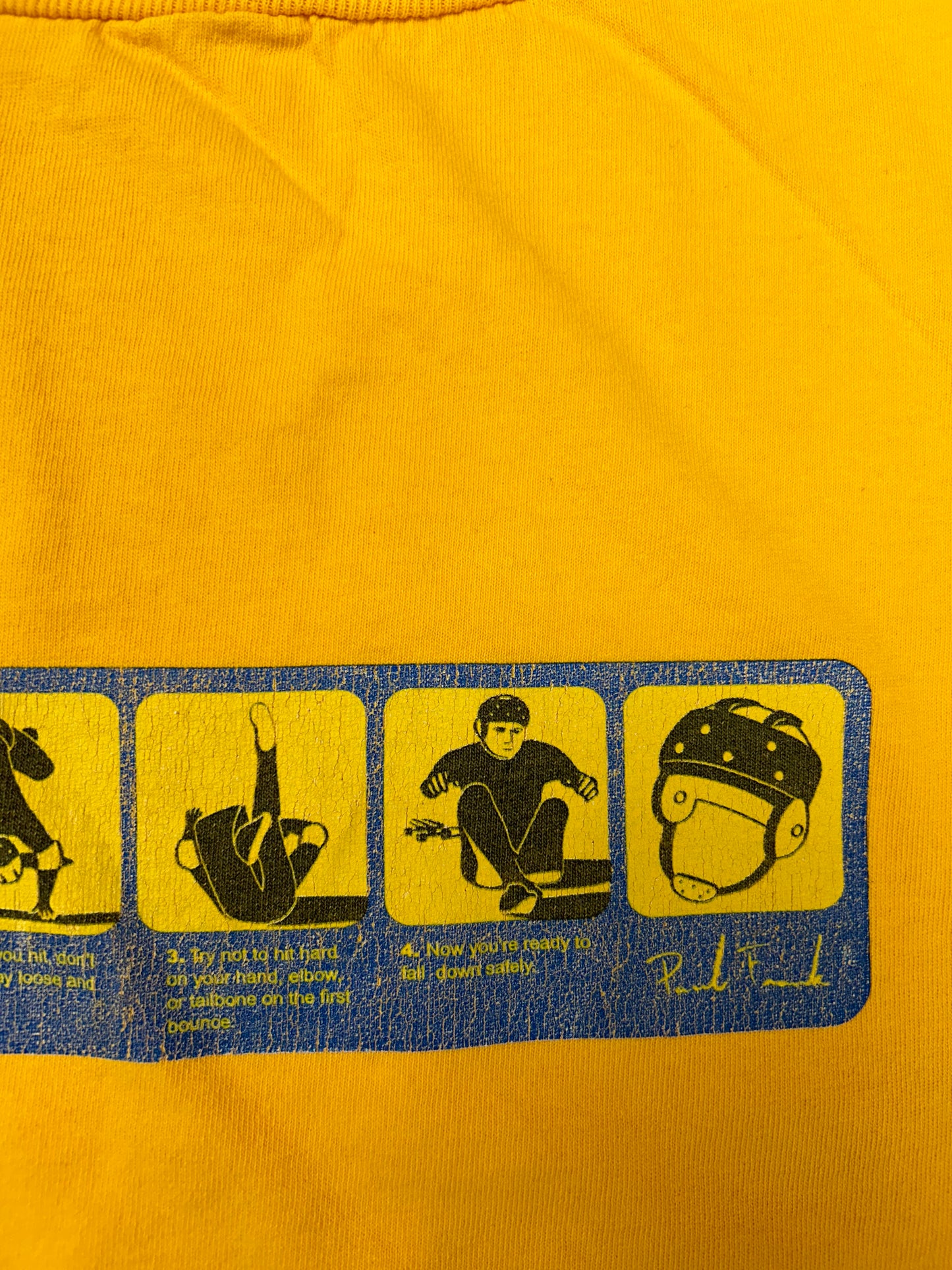 Vintage Paul Frank Skateboarding Sequence Skate Tee Yellow L/XL 24.5x28.25 Inches As Is Worn