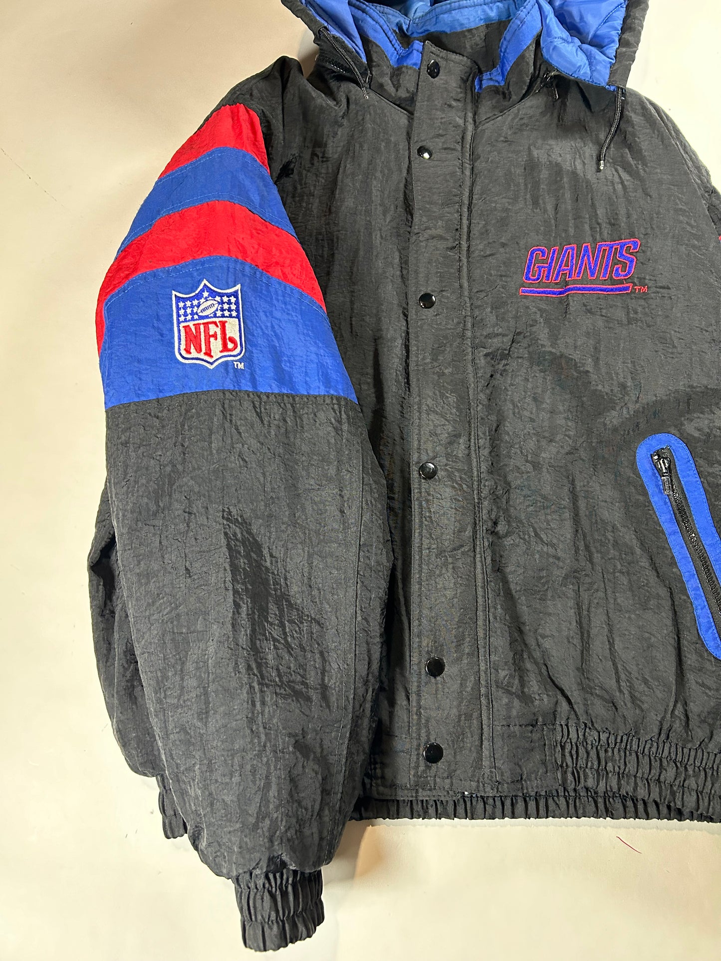 Vintage 90s Starter New York Giants Jacket Zip Puffer Quilted Jacket Large Can Fit XL 27x29.25 Inches NYG