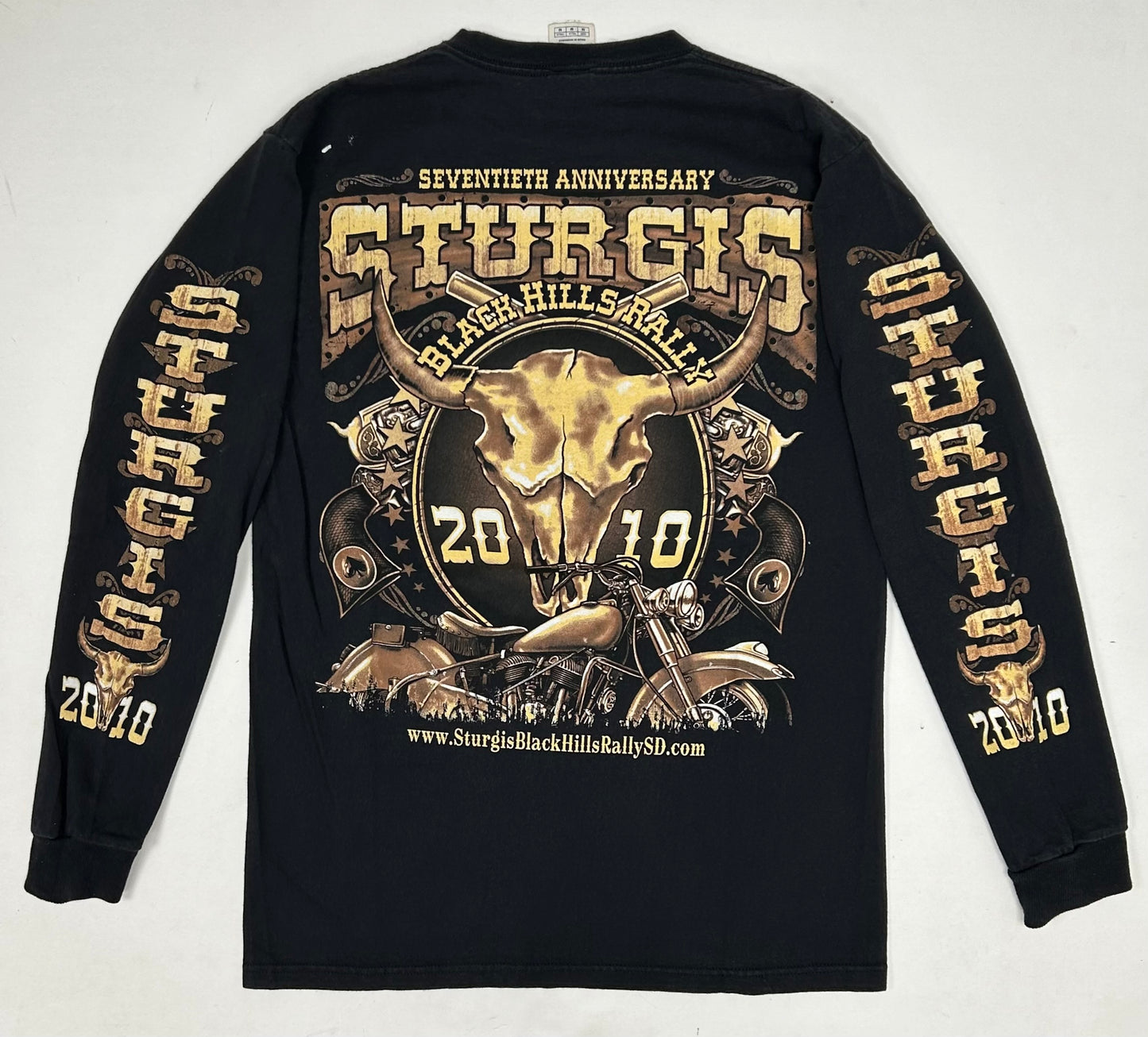 2010 Sturgis Black Hills Rally Motorcycle Long Sleeve Tee Small 18.5x27 Inches