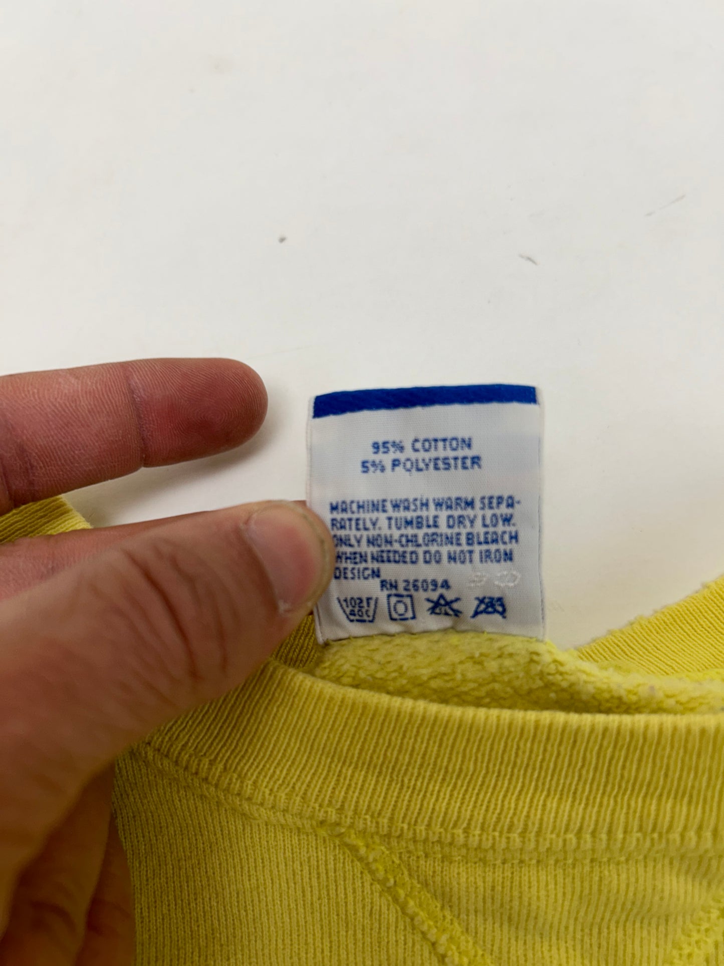 Vintage Champion Chest Script Logo Crewneck Sweatshirt Worn In Well Yellow USA Boxy Fit M/L 24.5x25 Inches As Is