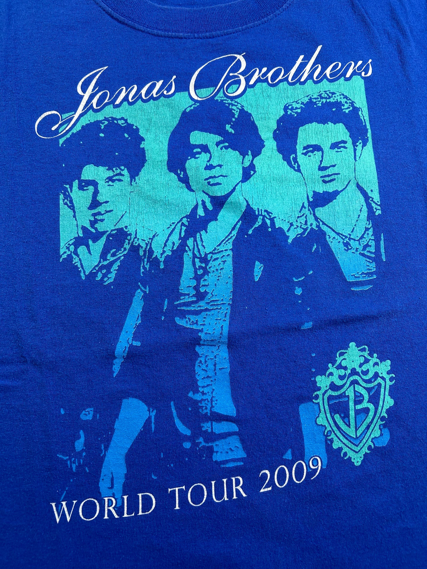 Vintage Jonas Brothers World Tour 2009 Shirt Blue Concert Band Tee Small 18x25 Inches As Is