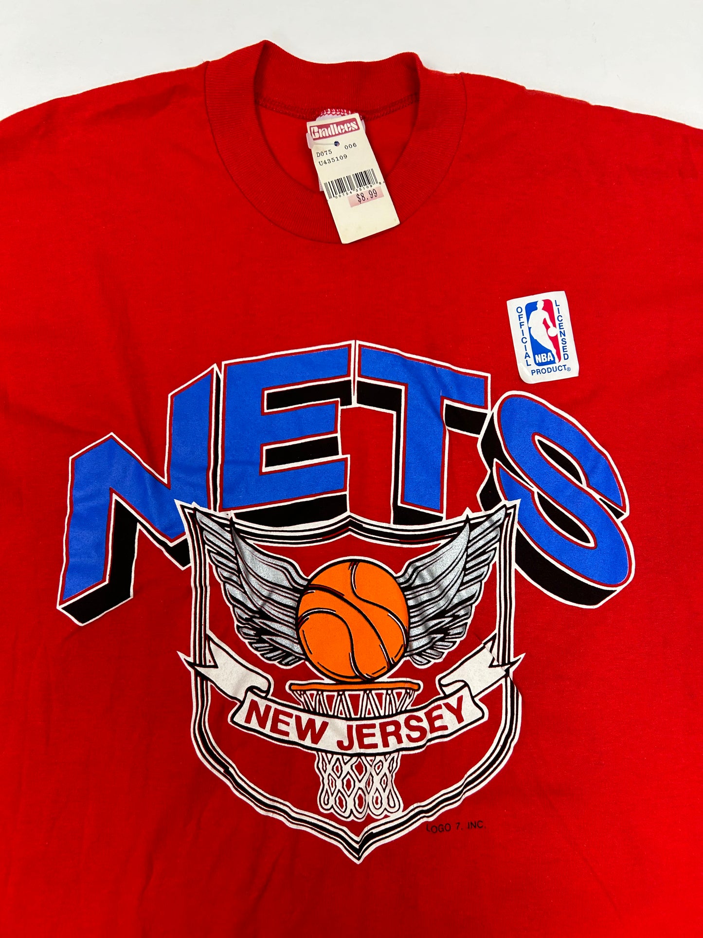 Vintage New Jersey Nets NBA T-shirt Logo 7 80s Dead Stock Brand New With Tag L/M Fit 21.5x30.75 Inches