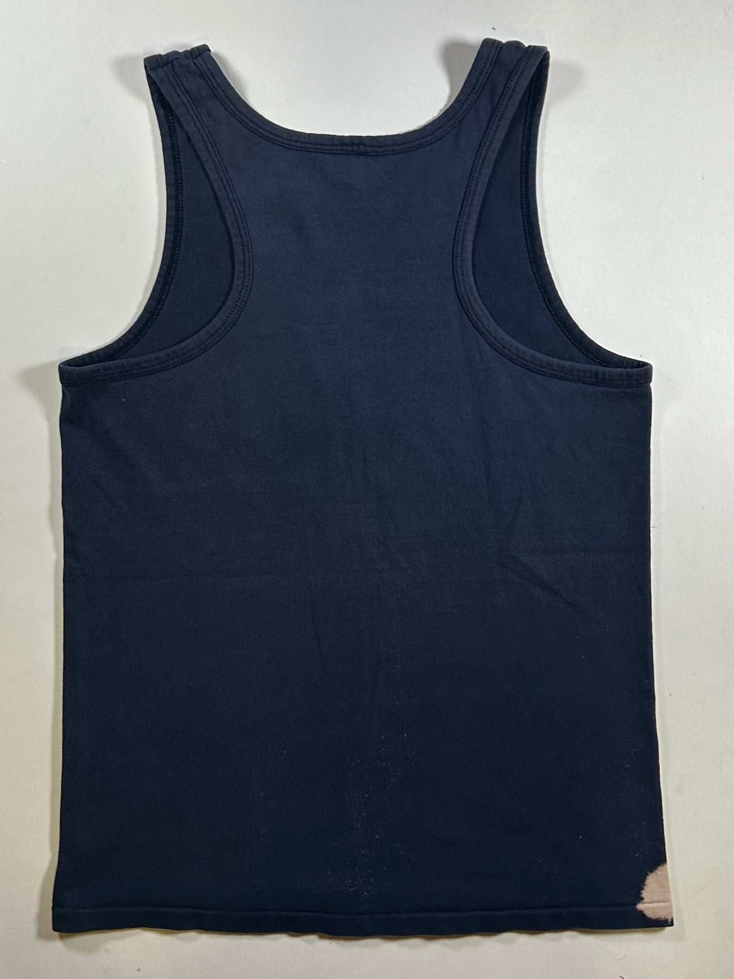 Vintage Champion Chest Script Spell Out Logo Tank Top Sleeveless Shirt As Is Bleach Spots & Fading M/S Fit 18.5x27.25 Inches USA 100% Cotton