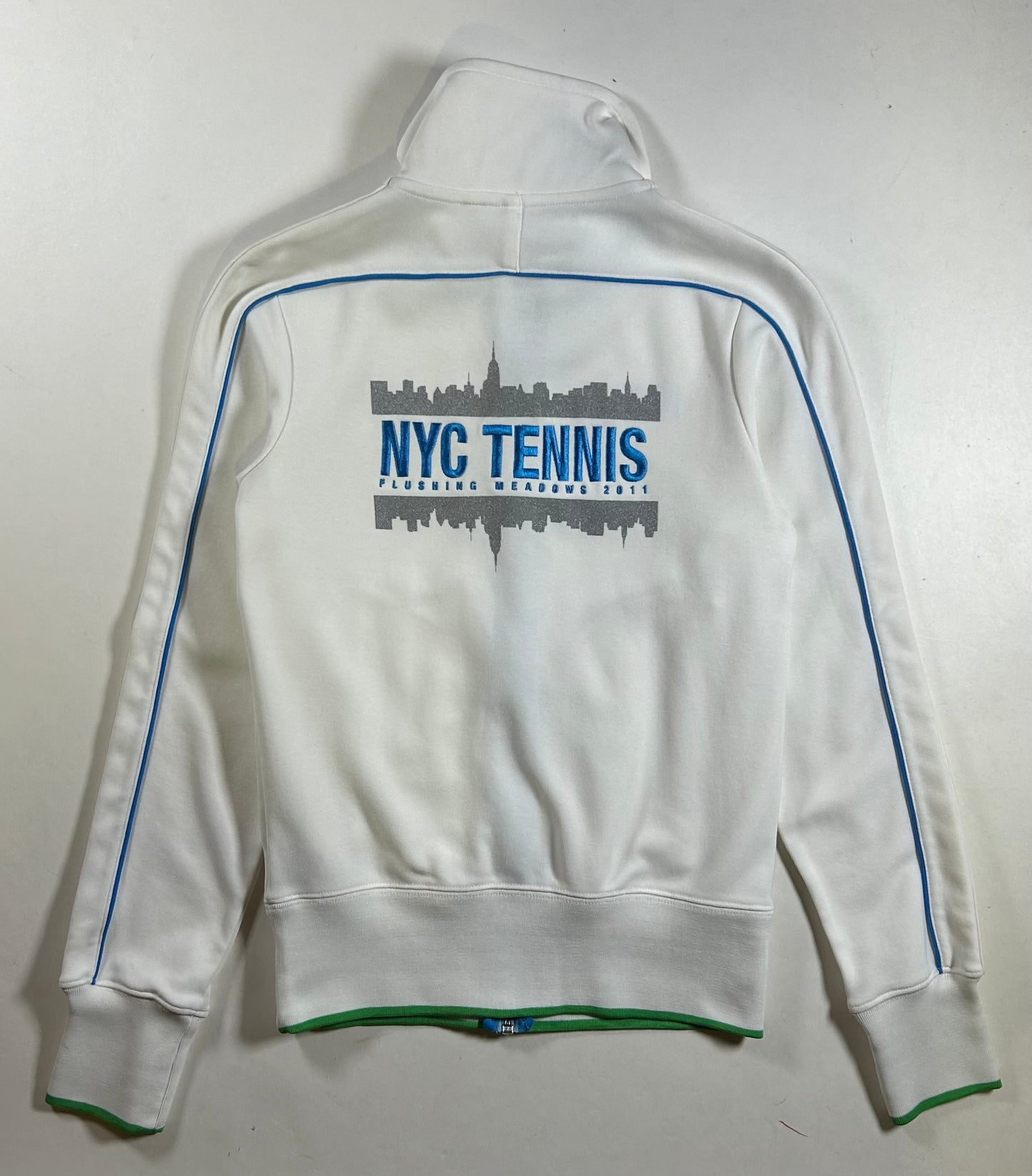 Nike NYC Tennis Flushing Meadows 2011 Full Zip Track Jacket White Small 17x24 Inches