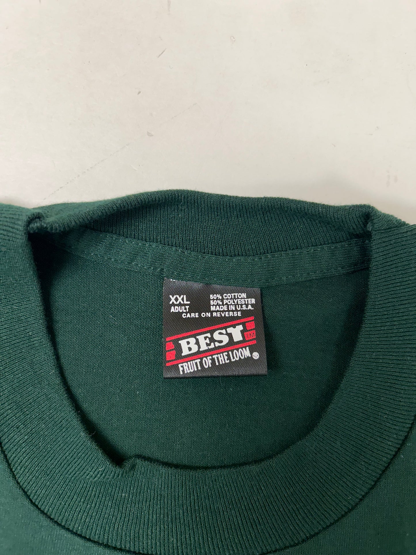 Edgewood NJ first edition “Deeper Than The Roots.” Tee 2XL 90s Fruit Of The Loom USA 50/50 Blend Dark Forest Green