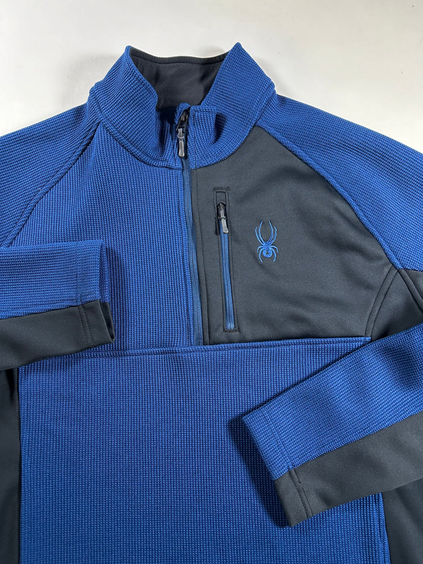 Spyder 1/4-Zip Knit Pullover Jacket Sweater Blue/Black Men’s XL 24.25x30.5 Inches F22