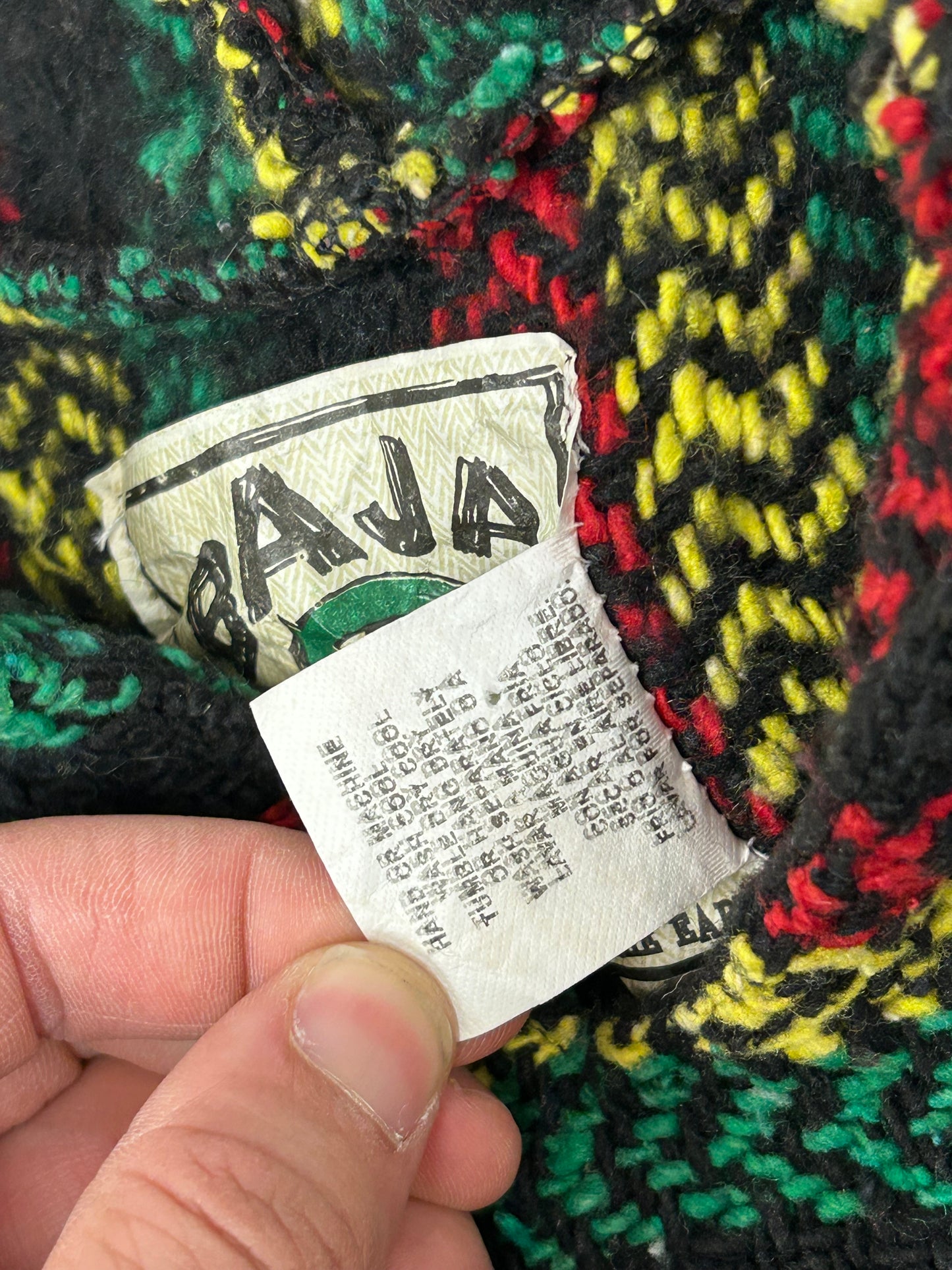 BAJA JOE Drug Rug Rasta Woven Knit Sweater Hoodie Jamaca Tagged Small Mexico