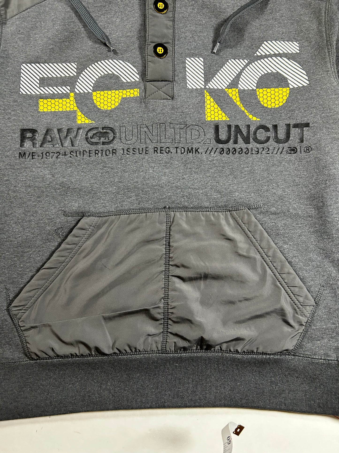Vintage Eckō Unltd. Raw & Uncut Hooded Sweatshirt Gray Y2K Size Large 24.25x27