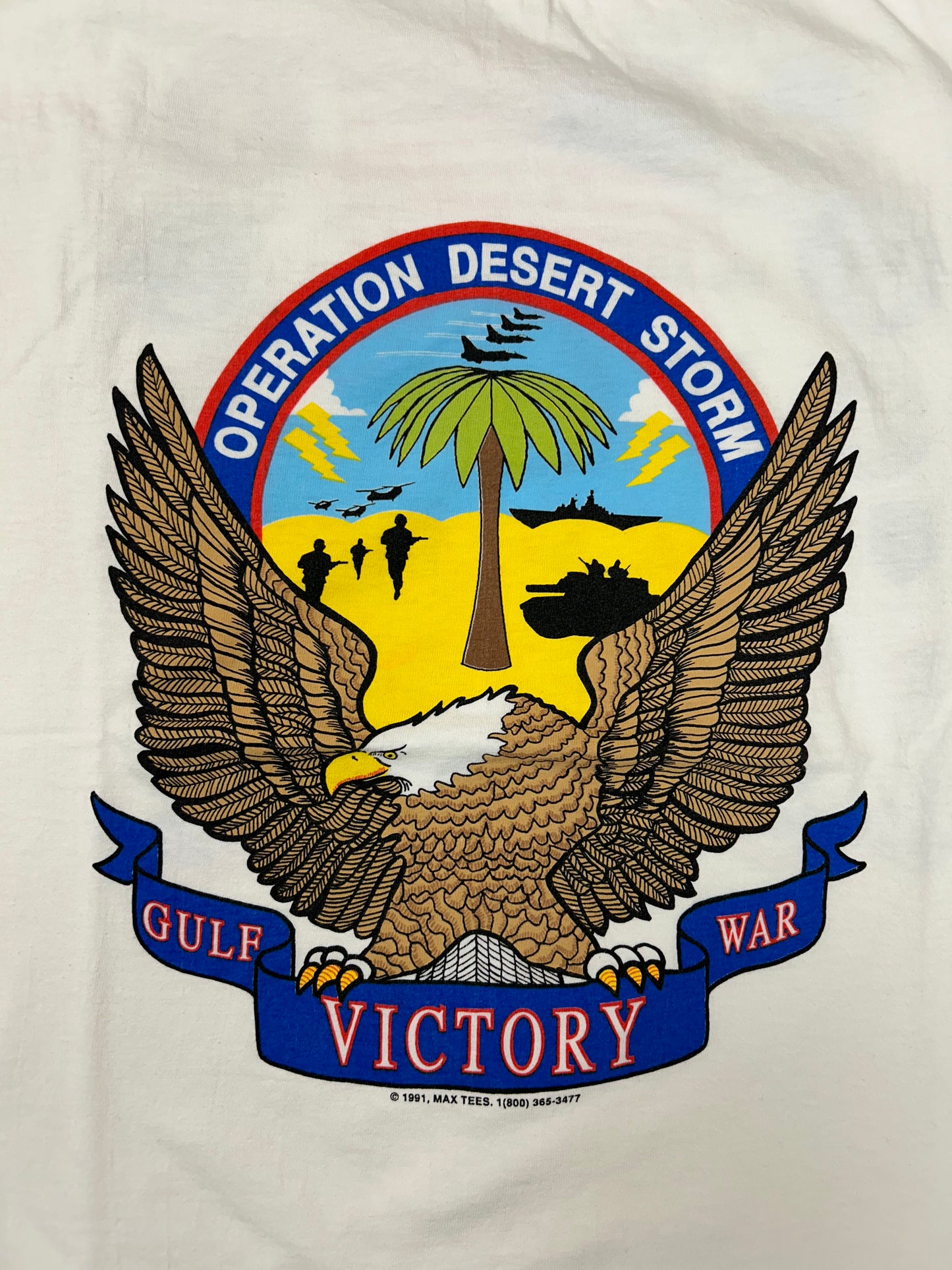 Vintage 1991 Operation Desert Storm Gulf War Victory We Are The Thunder We Are The Lightning Tee 20.5x29 Inches M/L Fit White