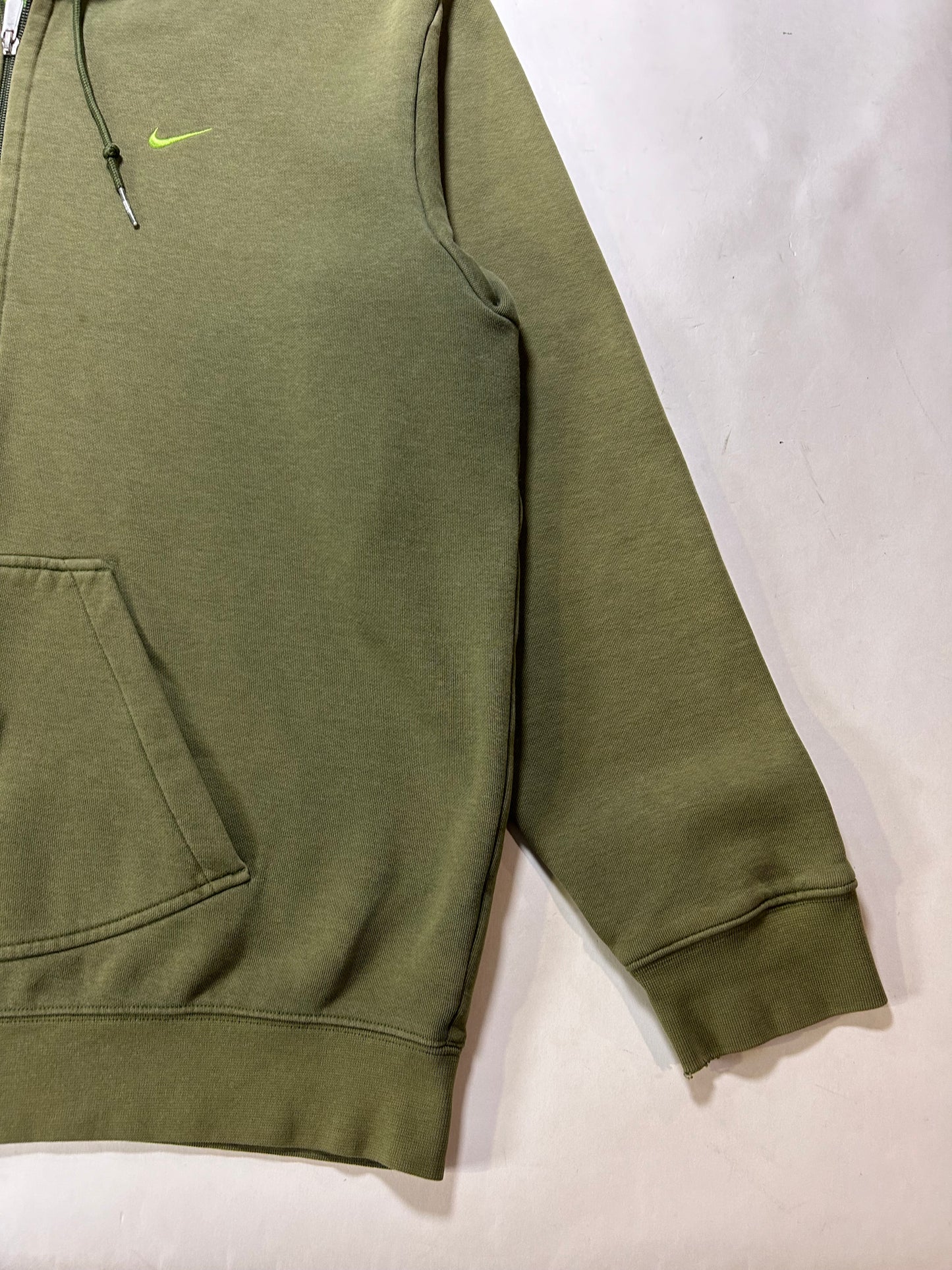 Vintage 00s Nike Chest Swoosh Essential Zip Hooded Sweatshirt Green Faded Worn In As Is XL 26.25x30.25 Inches