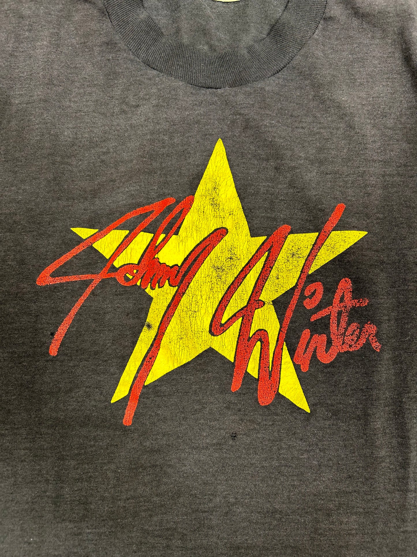 Vintage Johnny Winter Caught Live In ‘85 Guitar Slinger Music Band Tee Very Thin Shirt 18.75x25.5 Inches Small/Medium Fit