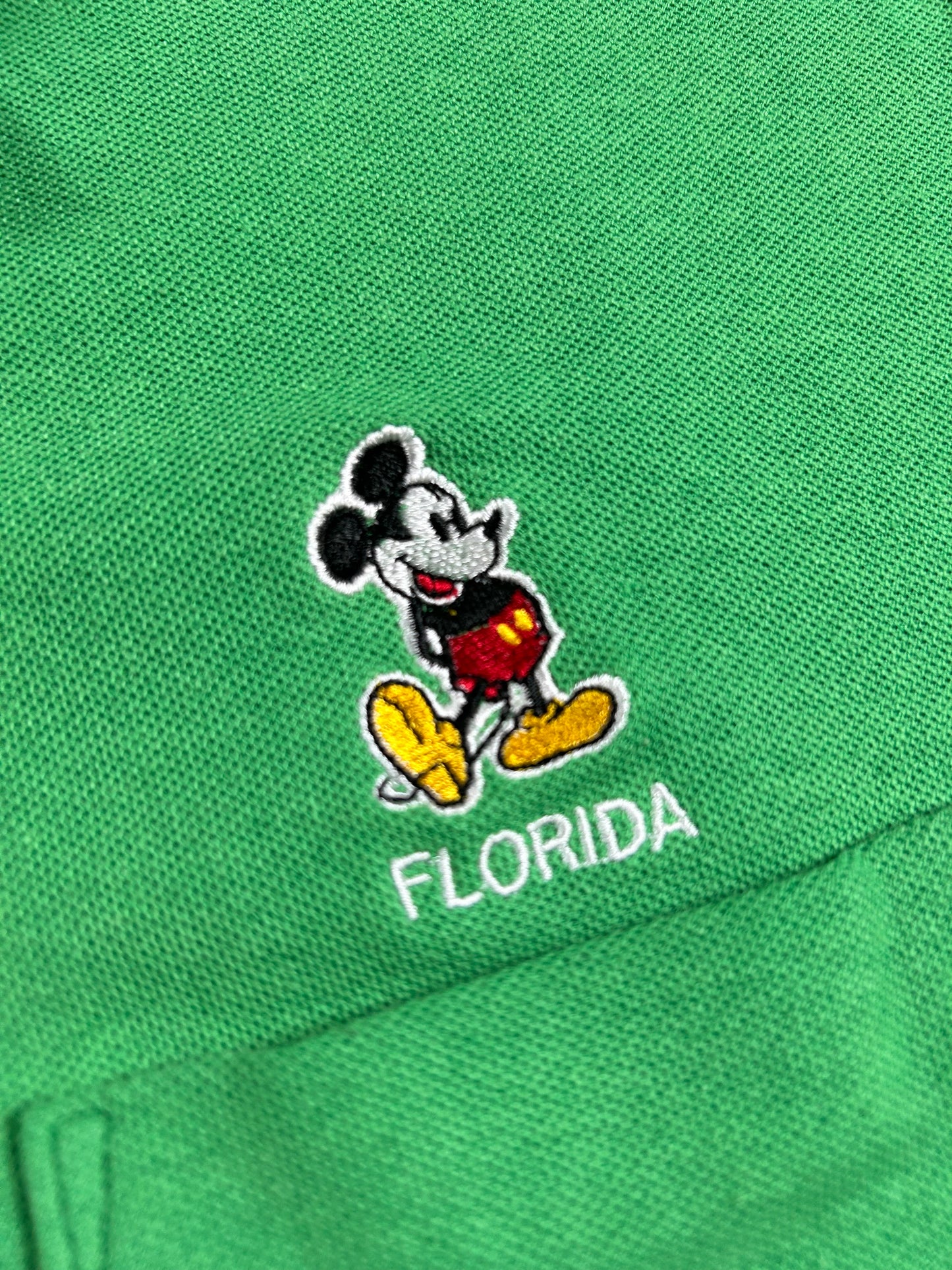 Vintage Velva Sheen Mickey Mouse Embroidered Logo Polo Shirt USA Green 21.75x26.5 Inches