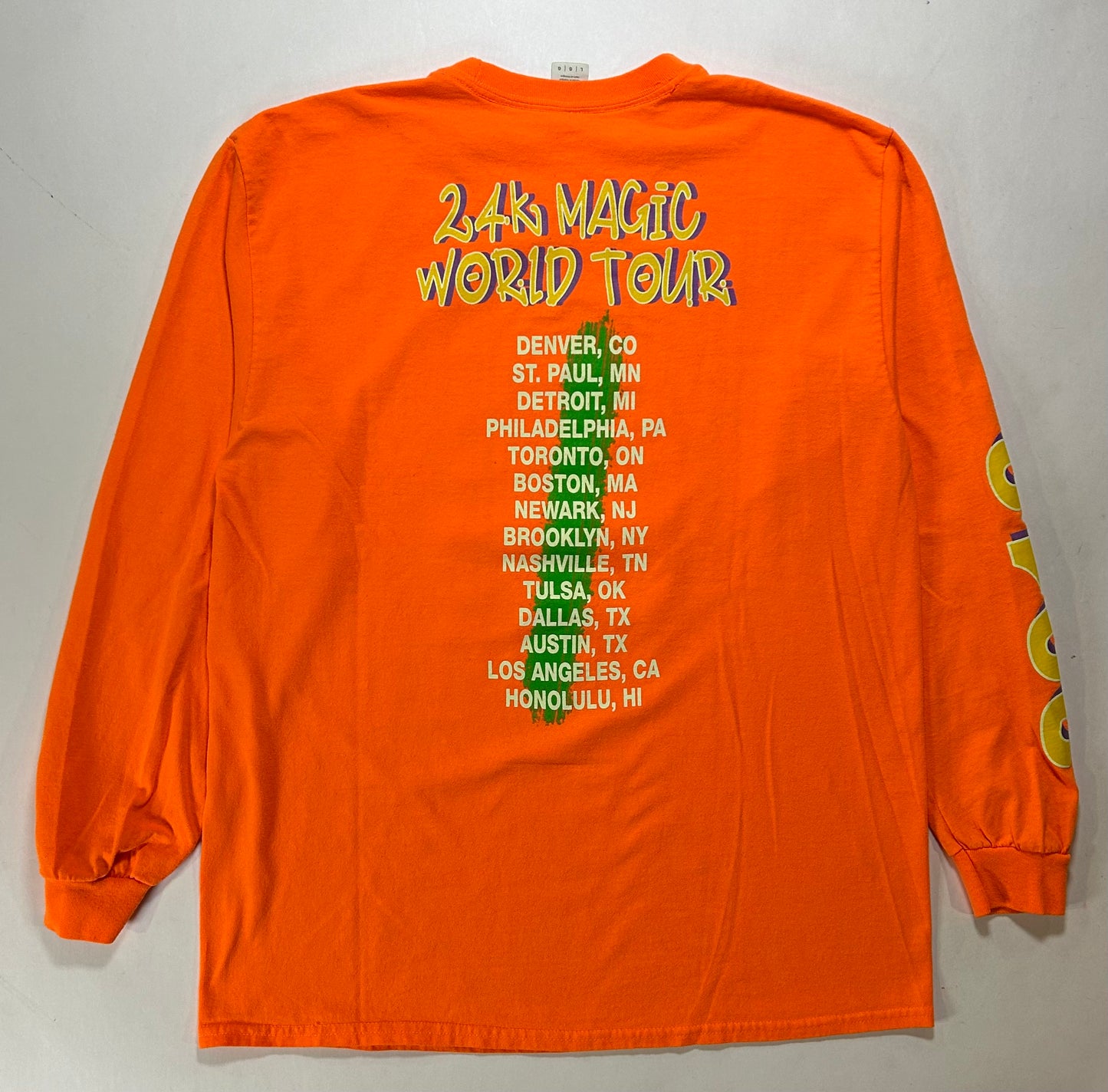2018 Bruno Mars 24K Magic World Tour Long Sleeve Tee Large 21.5x29 Inches Orange