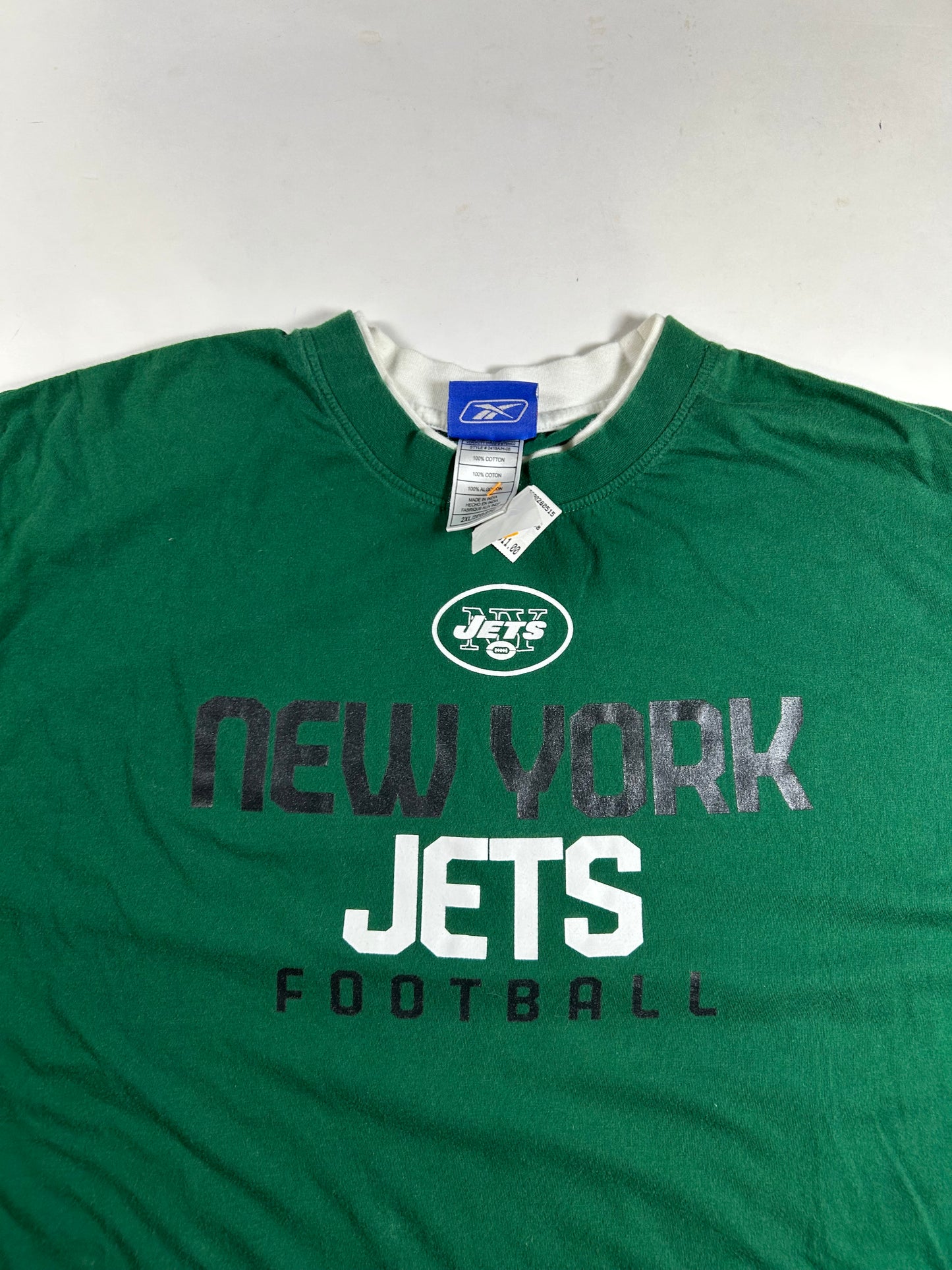 Vintage Reebok NFL New York Jets Long Sleeve Tee Y2K Style New With Mark 2XL 25.25x32.5 Inches