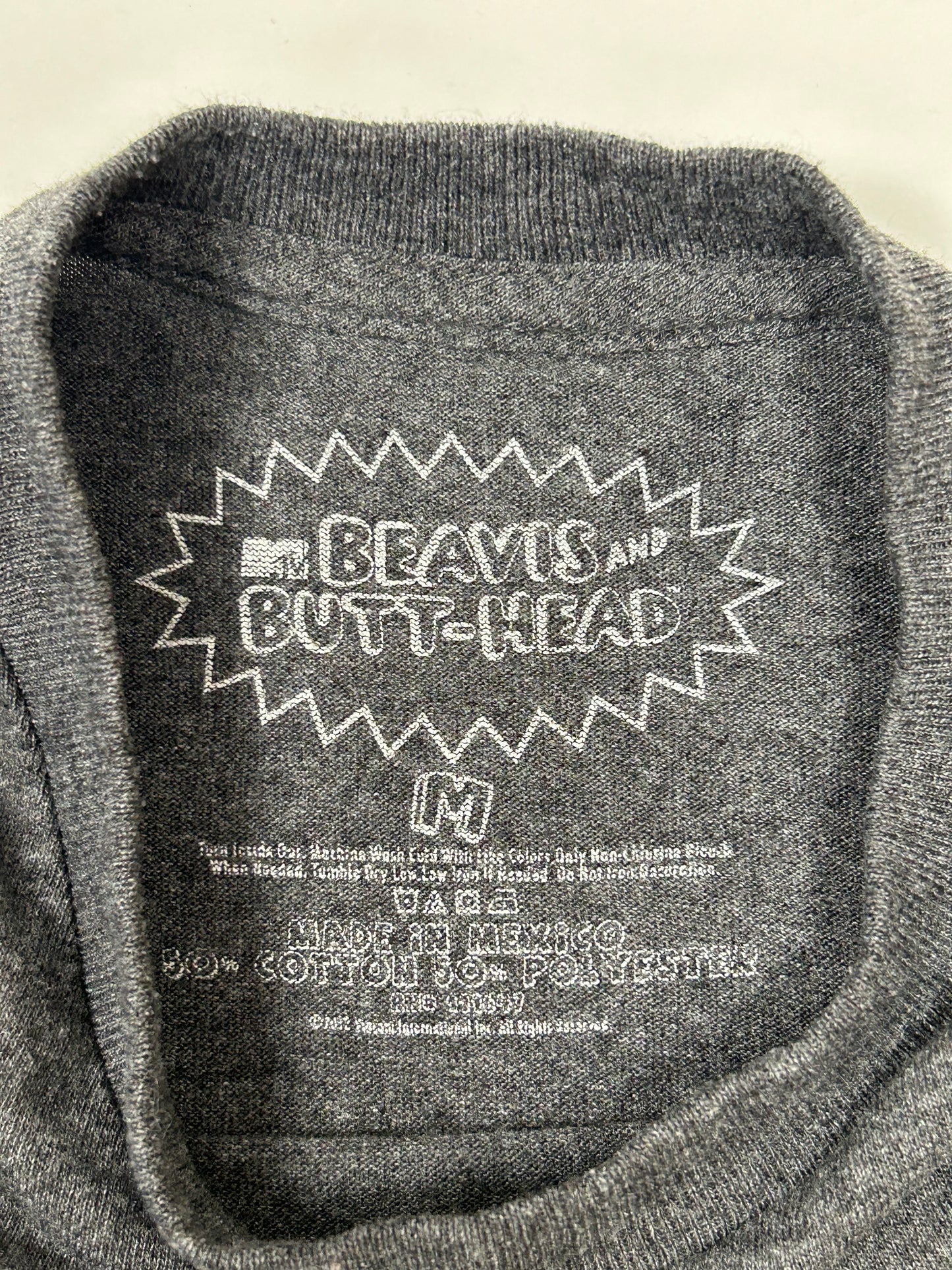 MTV Beavis And Butt-Head Graphic T-Shirt Mike Judge Rock On Medium 19.5x27.25 Inches Gray 00s Y2K