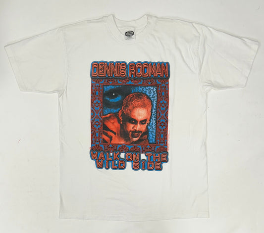 Vintage 1997 Dennis Rodman Walk On The Wild Side Book Promo Shirt XL 23.25x32 Inches Rare White