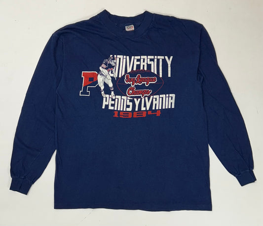Vintage Collegiate Pacific 1984 Ivy League Champions University Of Pennsylvania Long Sleeve College Tee Medium Fit 20.5x26.5 Inches