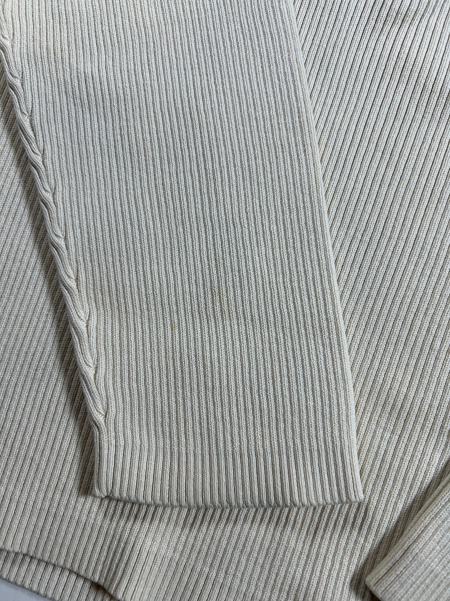 Vintage Polo Jeans Co Ralph Lauren Ribbed Cotton Sweater Cream Navy Stripe Small 20.25x24.25 Inches