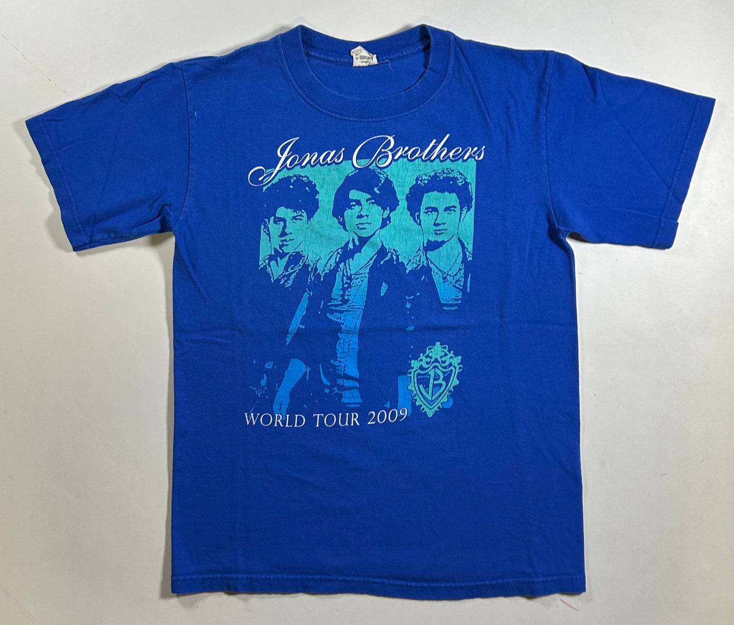 Vintage Jonas Brothers World Tour 2009 Shirt Blue Concert Band Tee Small 18x25 Inches As Is