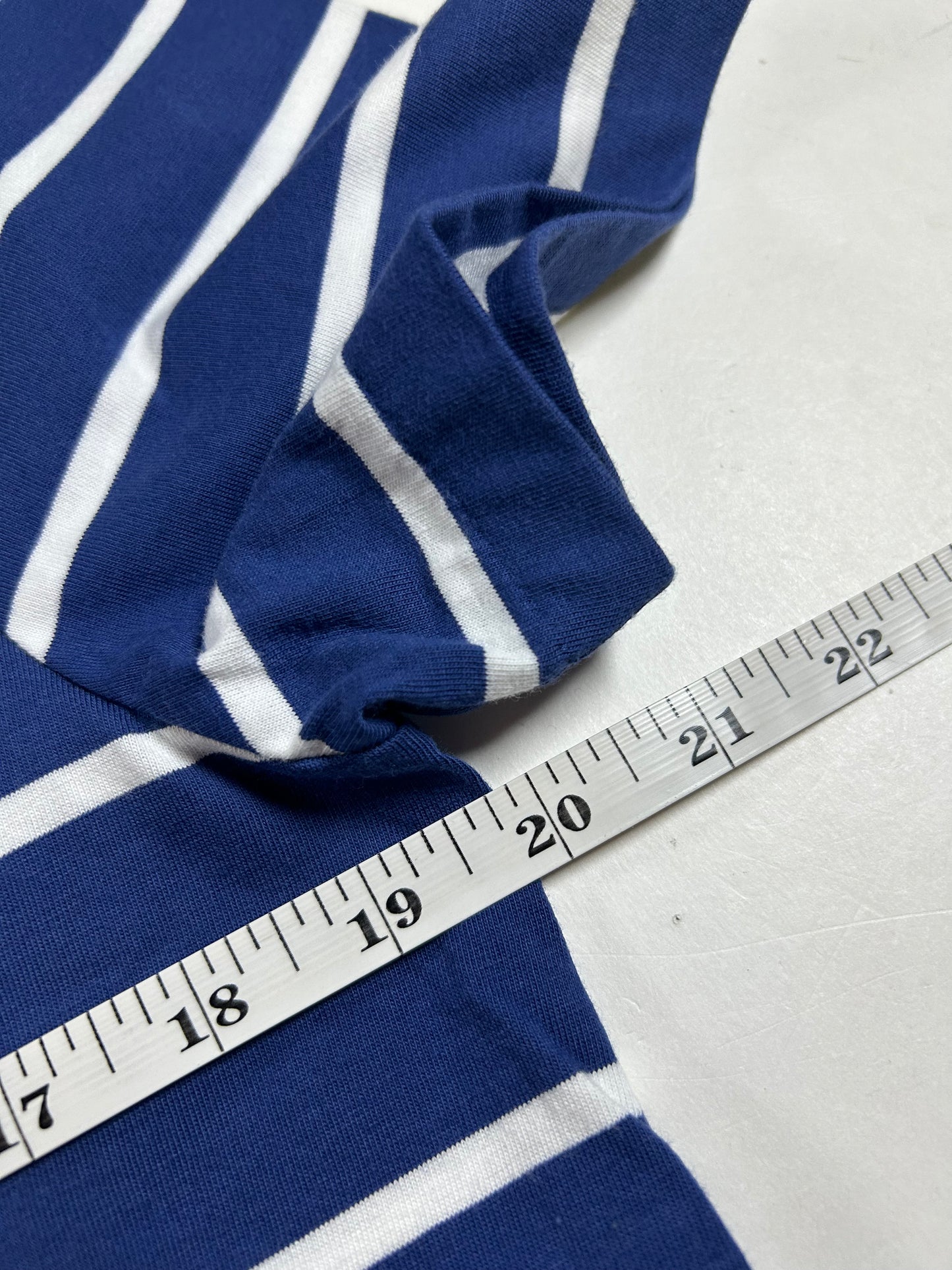 Polo Ralph Lauren T-shirt Custom Slim Blue White Pony Striped Short Sleeve Medium 19.75x27 Inches