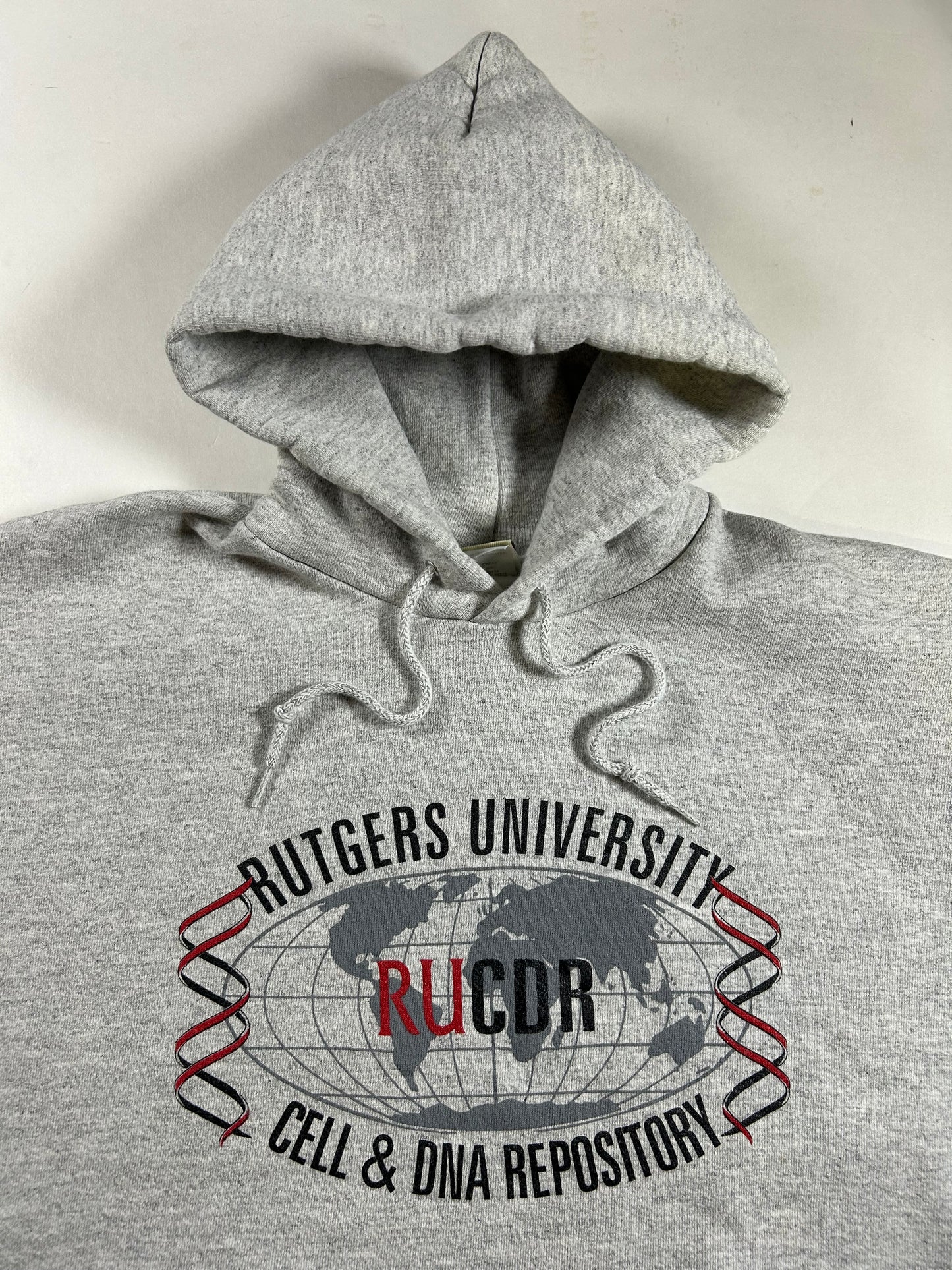 Vintage Rutgers University Cell & DNA Repository College Hooded Sweatshirt Medium/Large Fit 23.5x25.25 Inches Gray