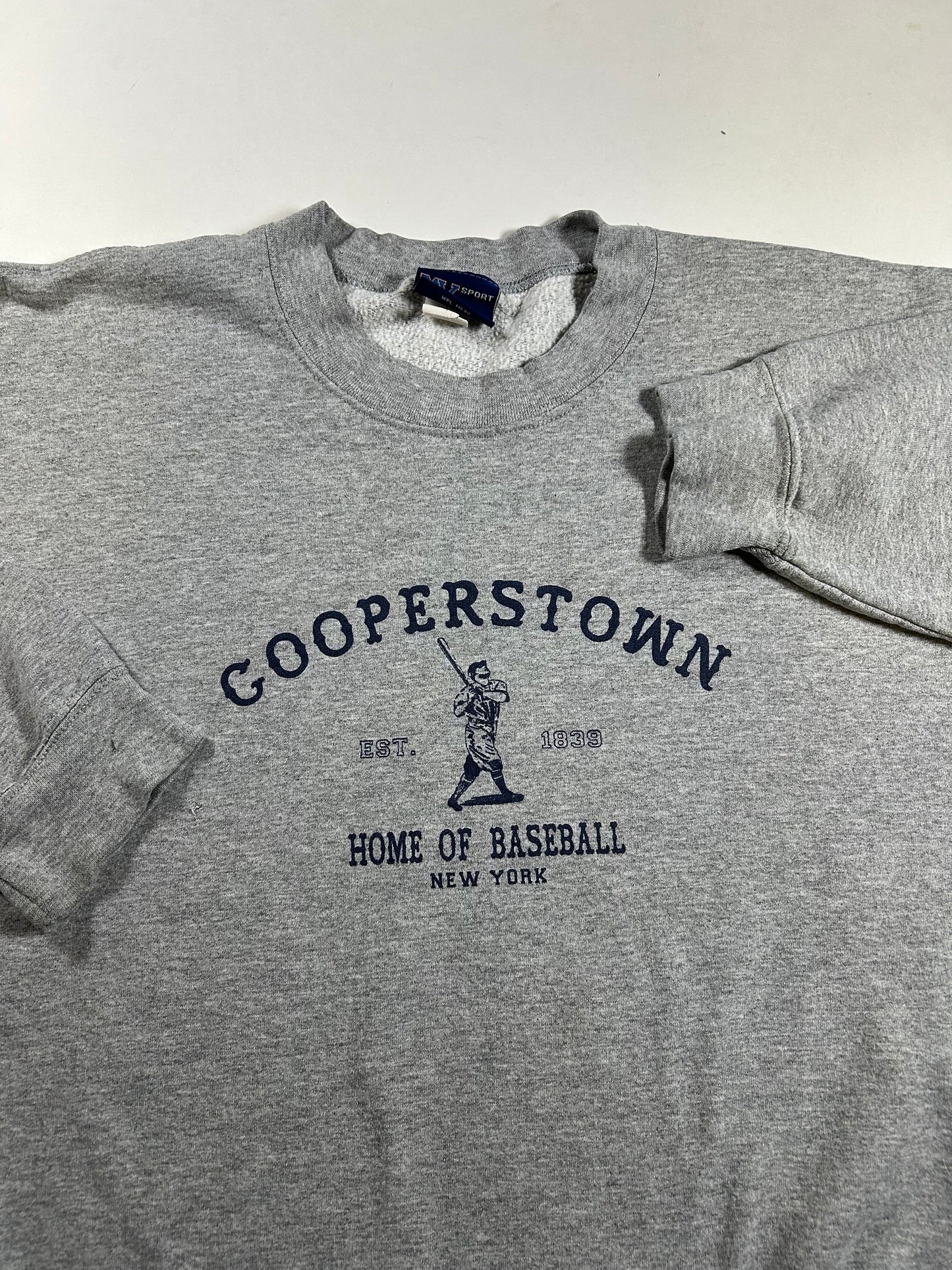 Vintage Cooperstown Home Of Baseball New York Crewneck Sweatshirt XL 25.75x28.25 Inches As Is Gray