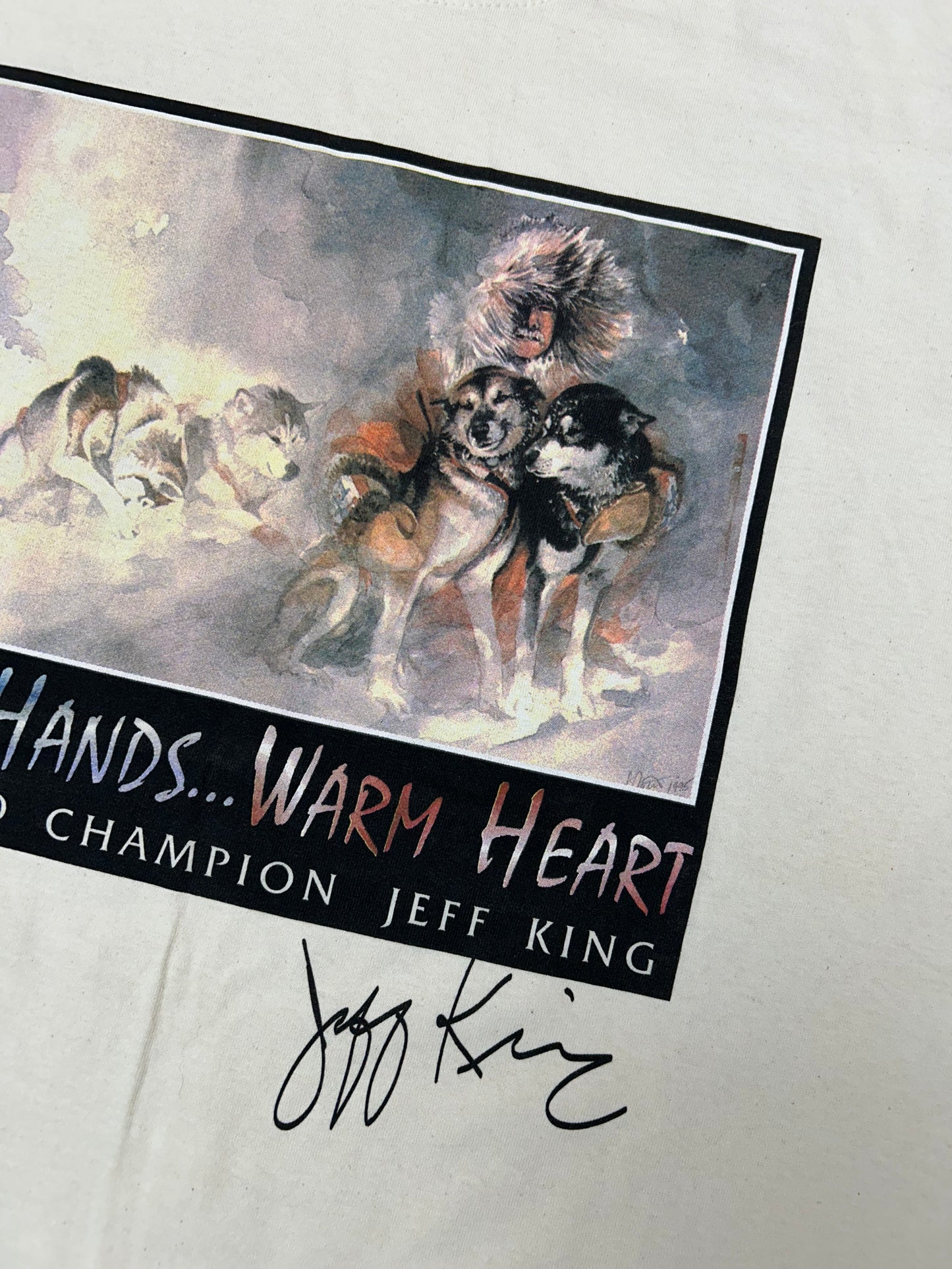 Vintage Cold Hands… Warm Heart Iditarod Champion Jeff King Book Promo Tee XL 23.75x31.25 Inches