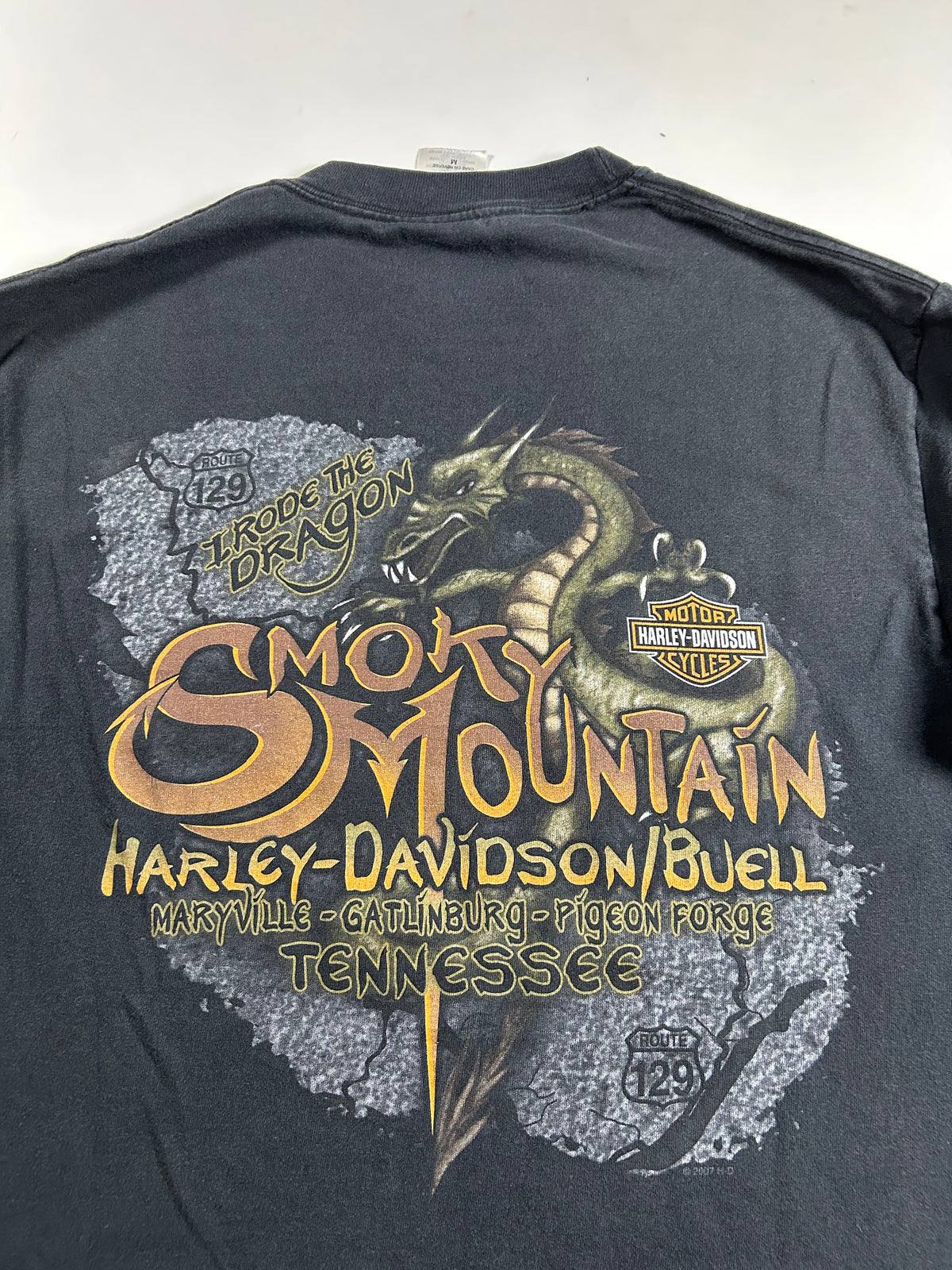 Vintage 2000s Harley Davidson/Buell Smoky Mountain I Rode The Dragon Motorcycle Long Sleeve Tee Medium 19.75x27.5 Inches