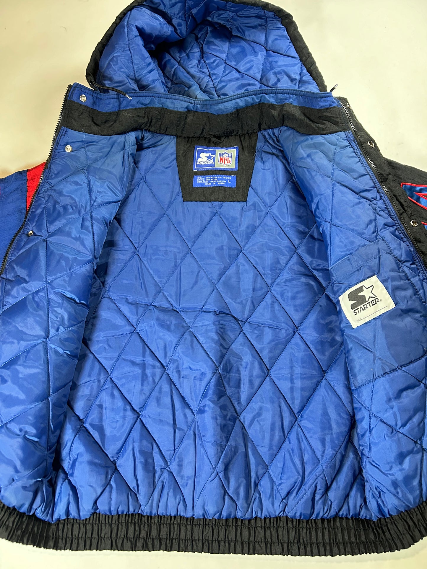 Vintage 90s Starter New York Giants Jacket Zip Puffer Quilted Jacket Large Can Fit XL 27x29.25 Inches NYG