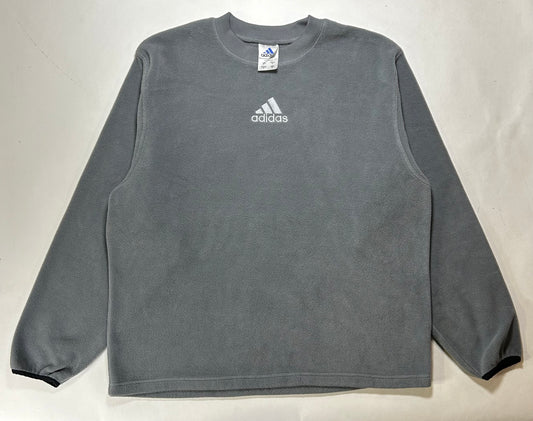 Vintage Adidas Embroidered Center Logo Fleece Crewneck Sweatshirt Large Can Fit XL 26.5x30.5 Inches Gray