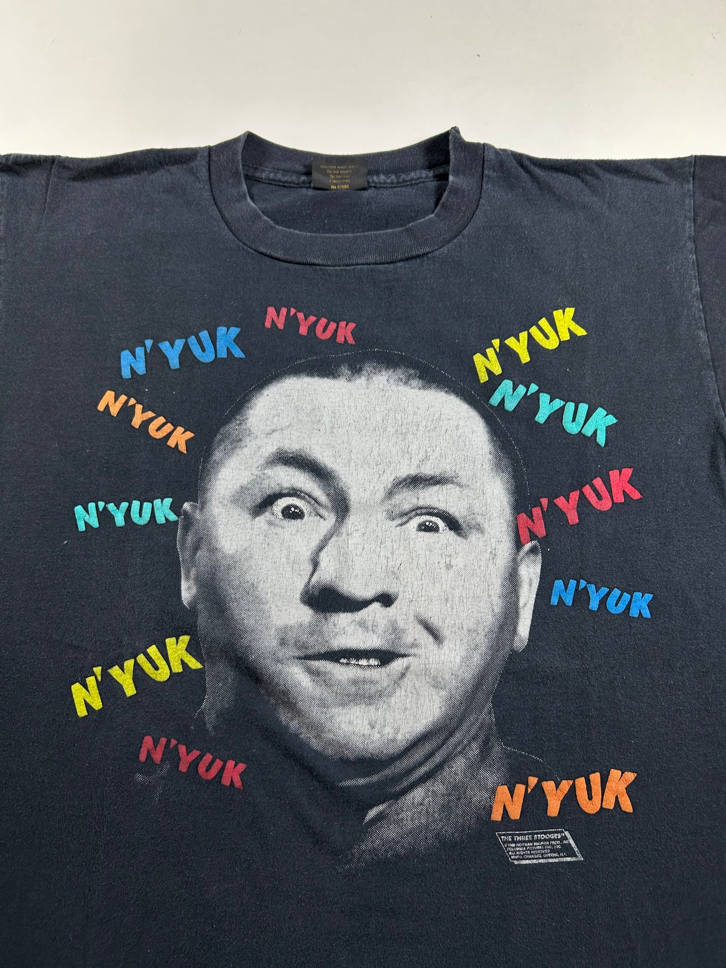 Vintage 1988 The Three Stooges Curly Howard N’Yuk Comedy Tee XL 23.75x29 Inches