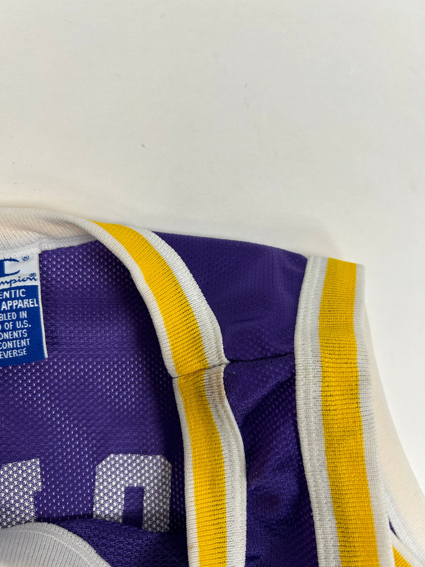 Vintage 90s Champion Los Angeles Lakers NBA Eddie Jones #6 Jersey Purple Size 44 Large 22.76x32.25 Inches