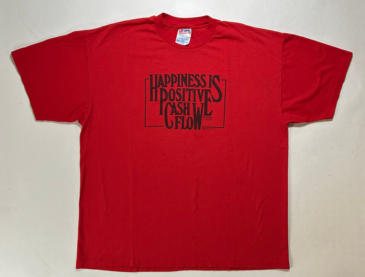 Vintage 90s Happiness Is Positive Cash Flow Frederick R. Adler Boardroom Tee XL 23.5x28.5 Inches Red